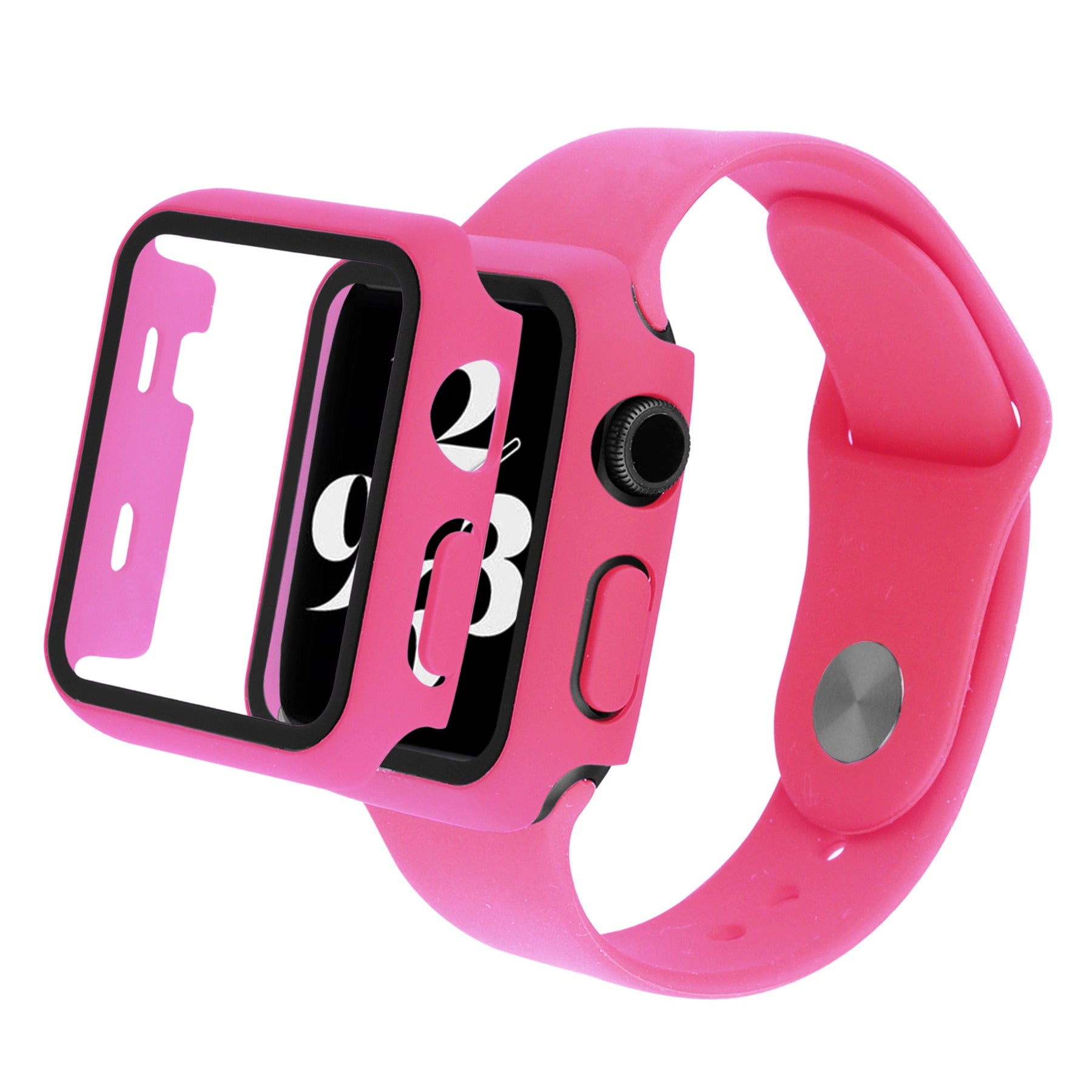 For Apple Watch Ultra 49mm Silicone Watch Band Wrist Strap + Anti-drop PC Watch Case with Tempered Glass Screen Protector