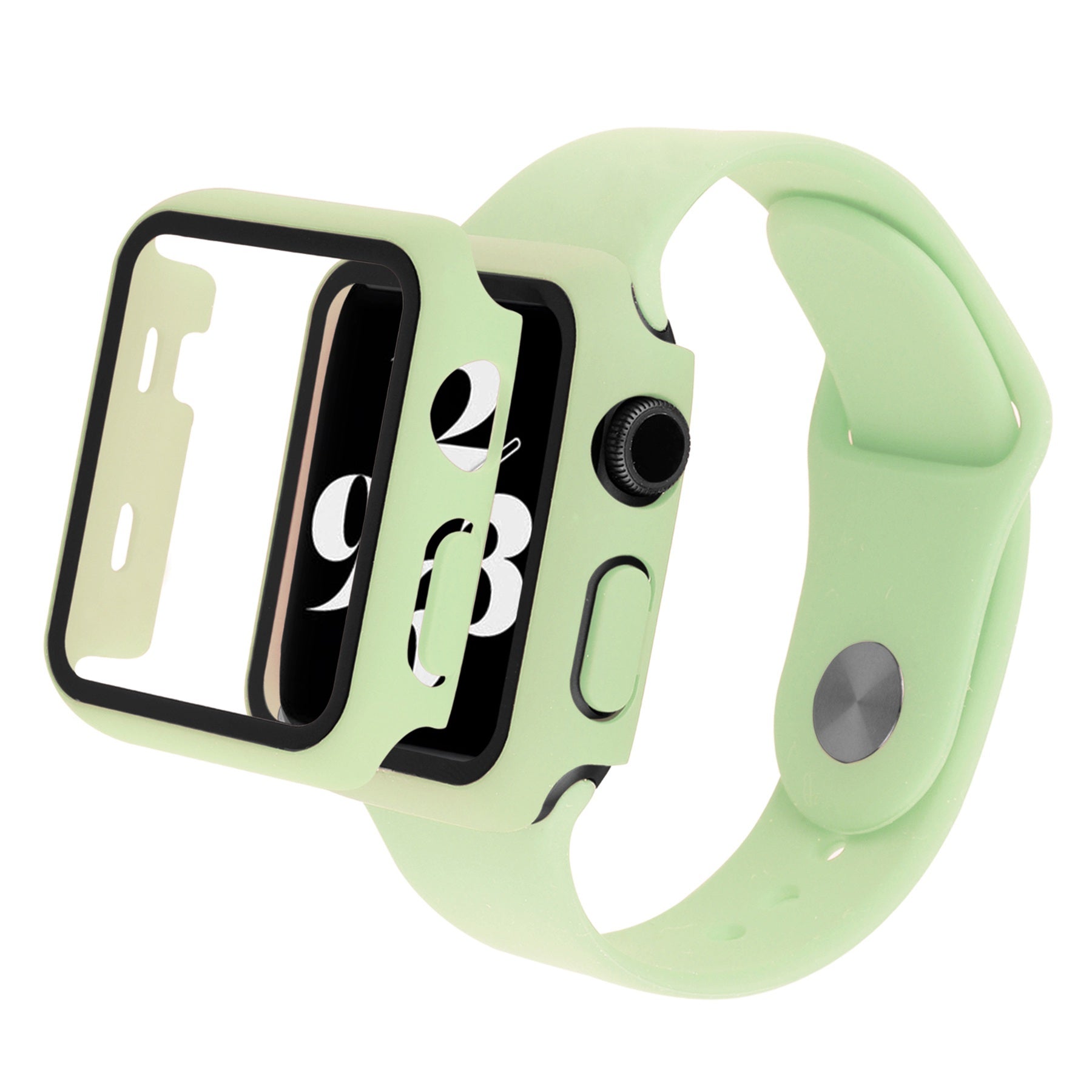 For Apple Watch SE (2022) 40mm SE 40mm 6 5 4 40mm Silicone Watch Strap + PC Watch Case with Tempered Glass Screen Protector Shockproof Protective Cover