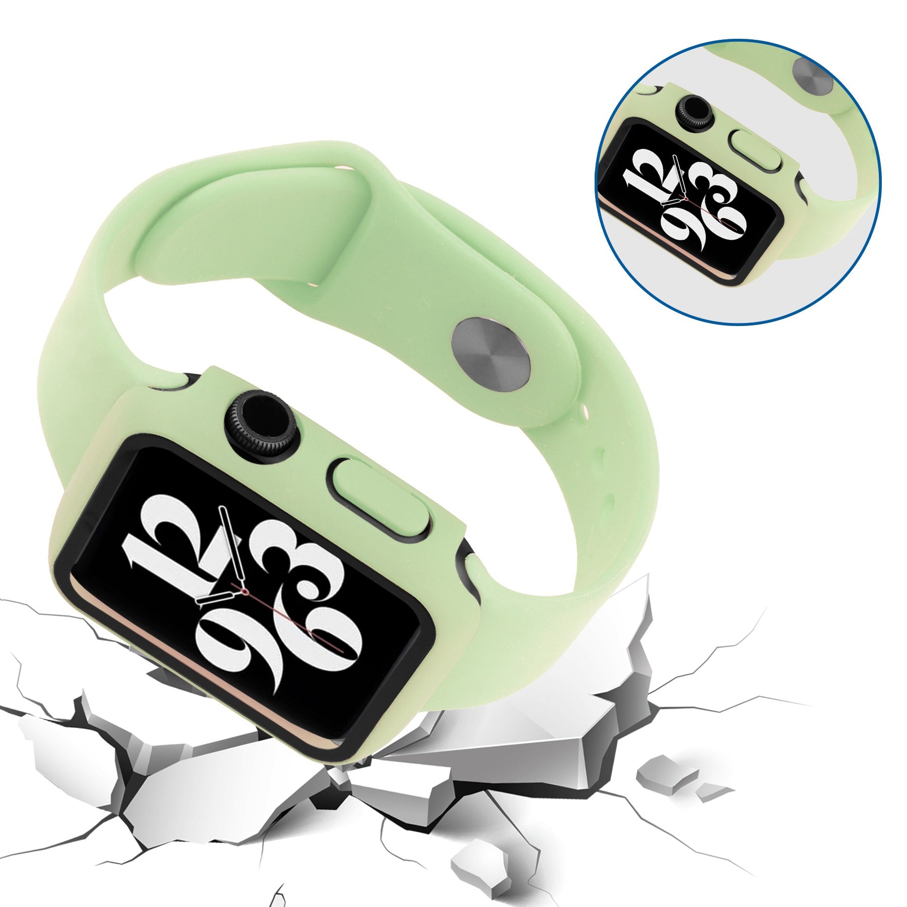 For Apple Watch SE (2022) 40mm SE 40mm 6 5 4 40mm Silicone Watch Strap + PC Watch Case with Tempered Glass Screen Protector Shockproof Protective Cover