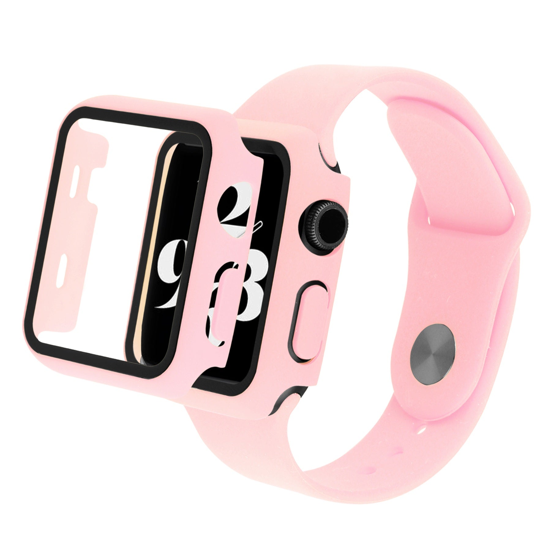For Apple Watch SE (2022) 40mm SE 40mm 6 5 4 40mm Silicone Watch Strap + PC Watch Case with Tempered Glass Screen Protector Shockproof Protective Cover