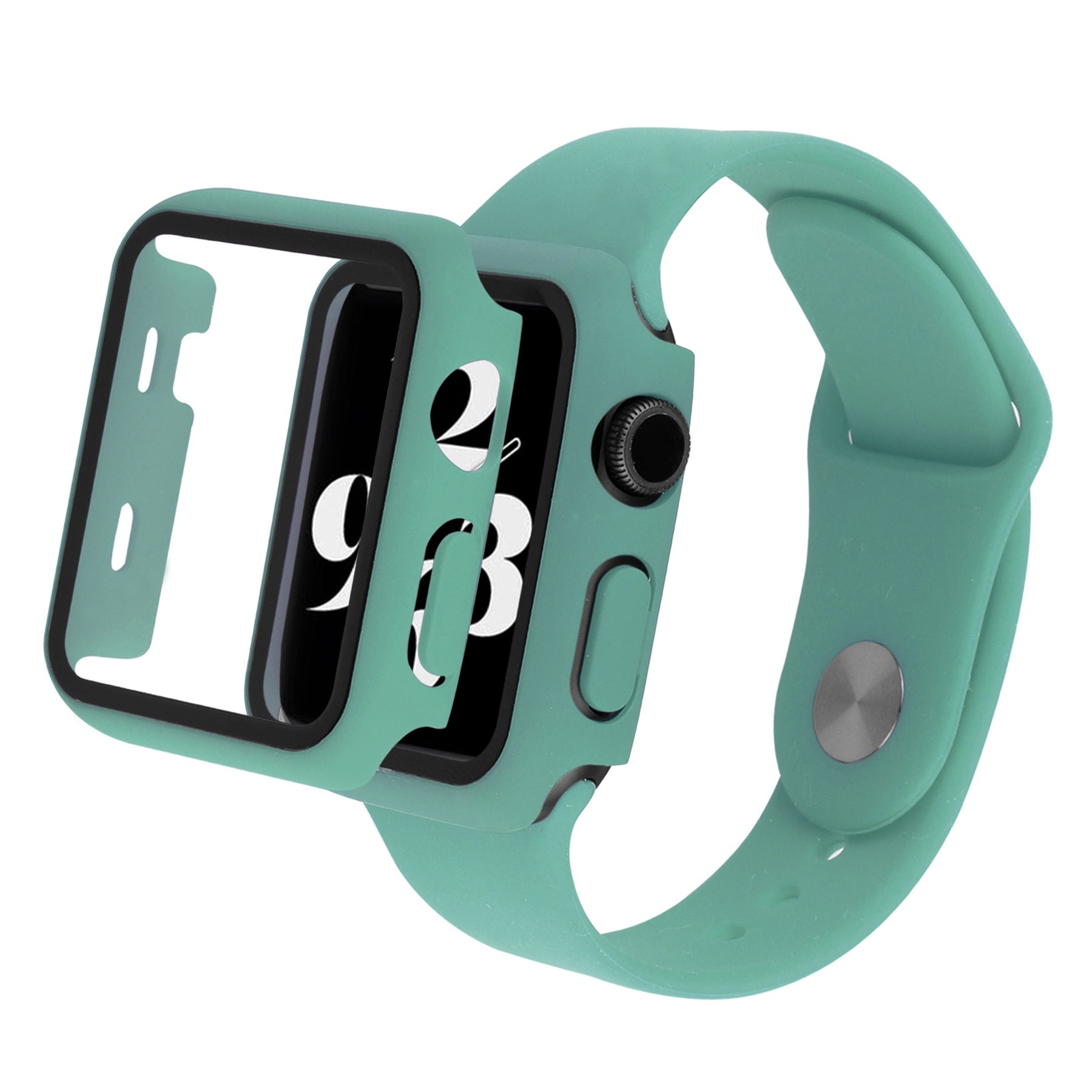 For Apple Watch SE (2022) 40mm SE 40mm 6 5 4 40mm Silicone Watch Strap + PC Watch Case with Tempered Glass Screen Protector Shockproof Protective Cover