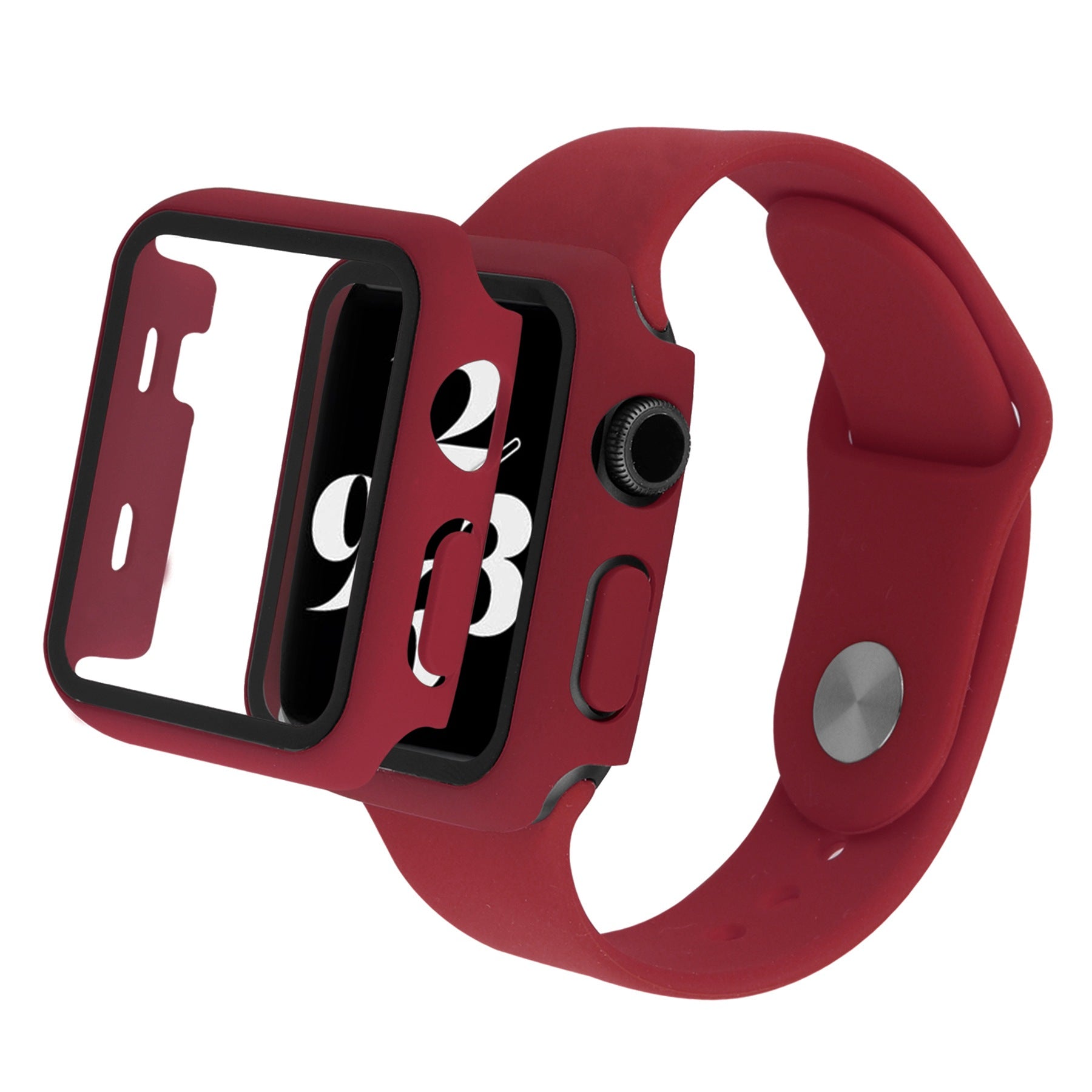 For Apple Watch Series 8 45mm 7 45mm Soft Silicone Replacement Strap + Hard PC Watch Case with Tempered Glass Screen Protector