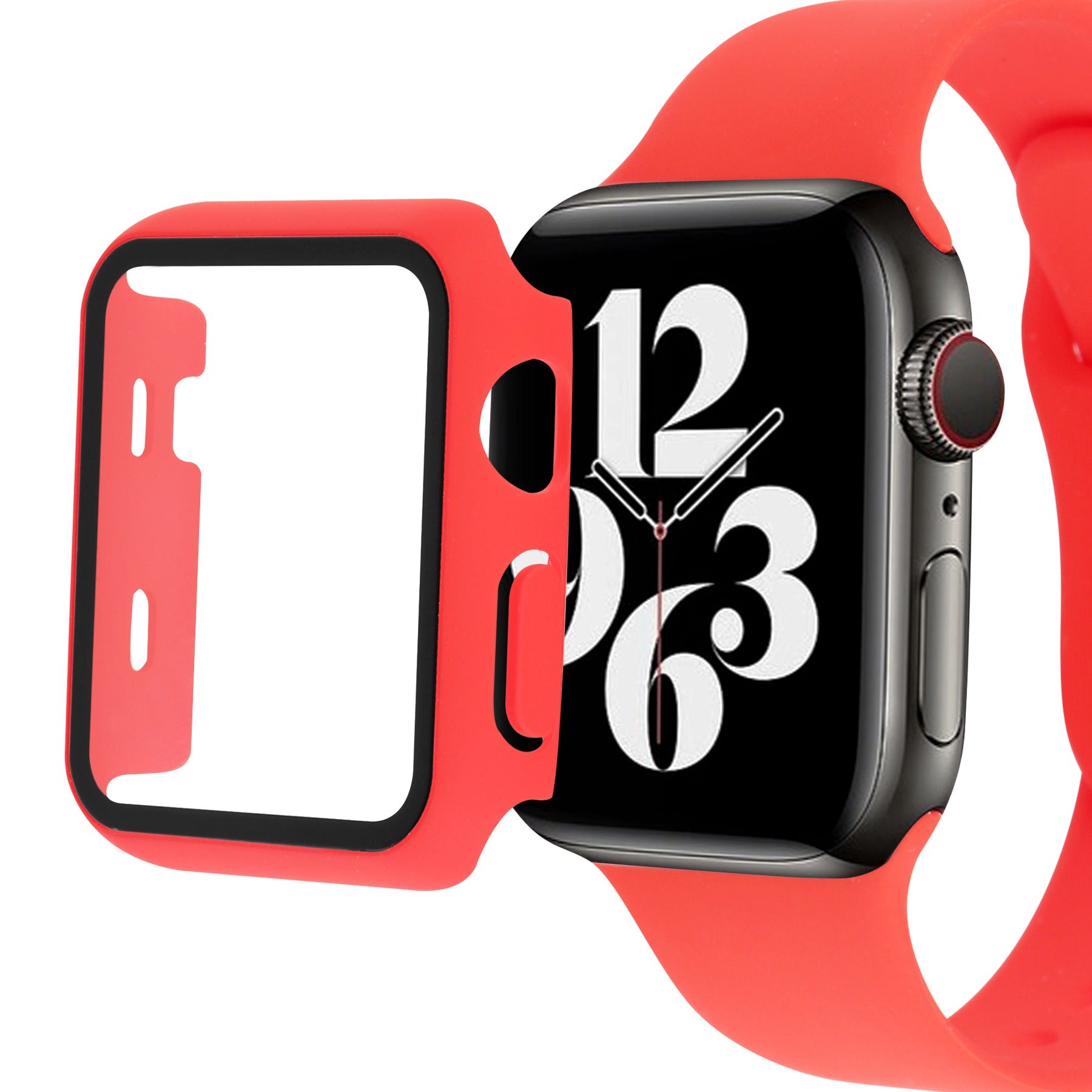 For Apple Watch Series 8 45mm 7 45mm Soft Silicone Replacement Strap + Hard PC Watch Case with Tempered Glass Screen Protector