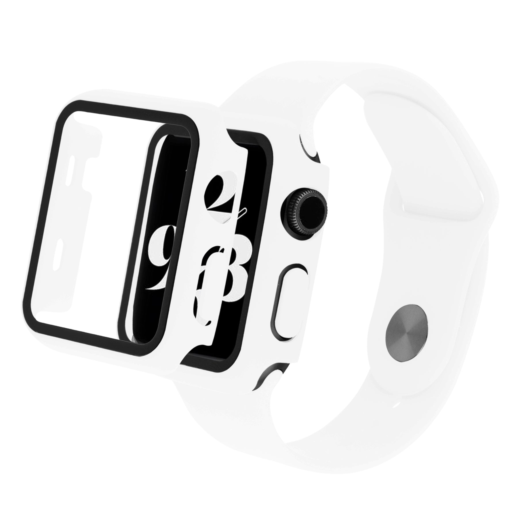 For Apple Watch Series 8 45mm 7 45mm Soft Silicone Replacement Strap + Hard PC Watch Case with Tempered Glass Screen Protector