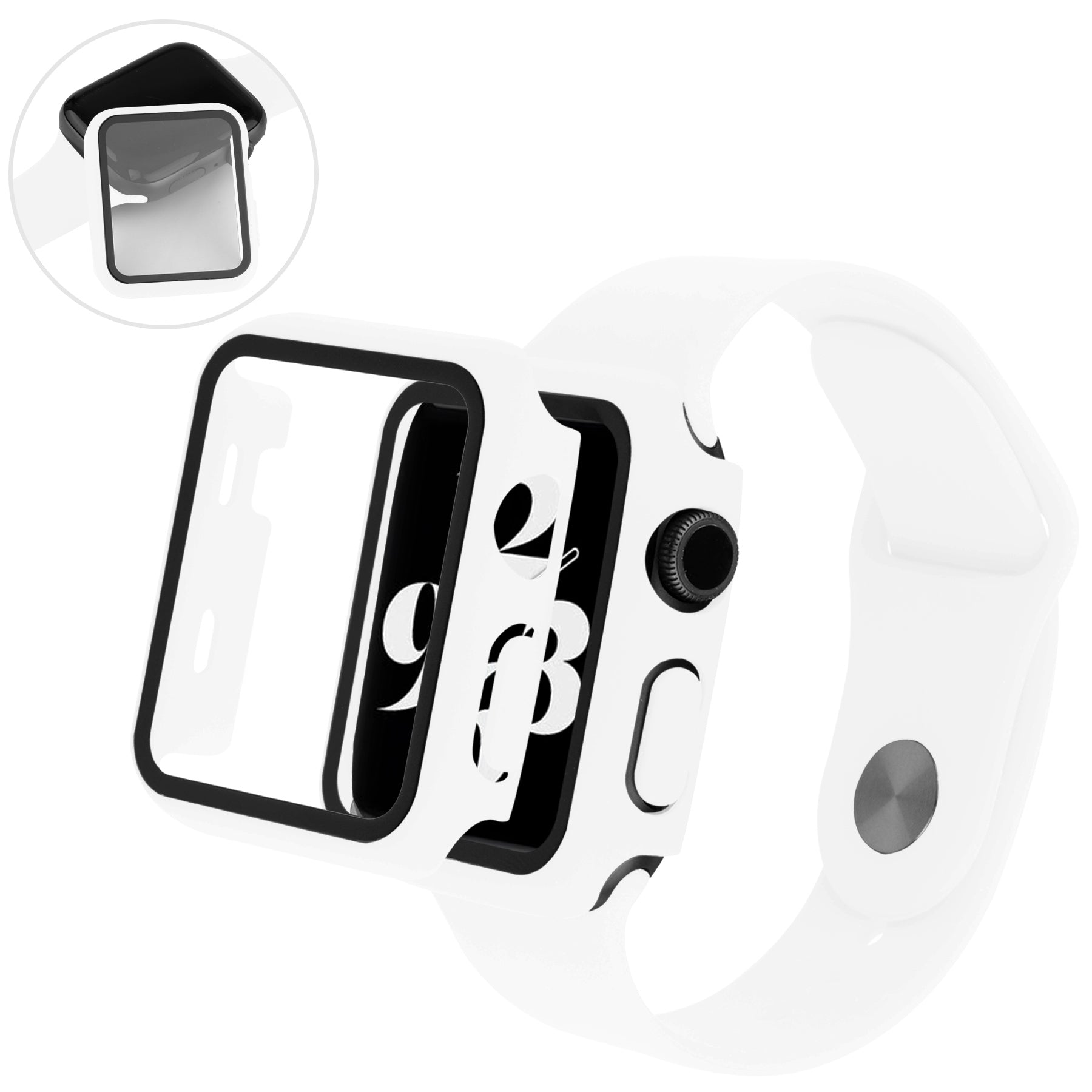 For Apple Watch Series 8 45mm 7 45mm Soft Silicone Replacement Strap + Hard PC Watch Case with Tempered Glass Screen Protector