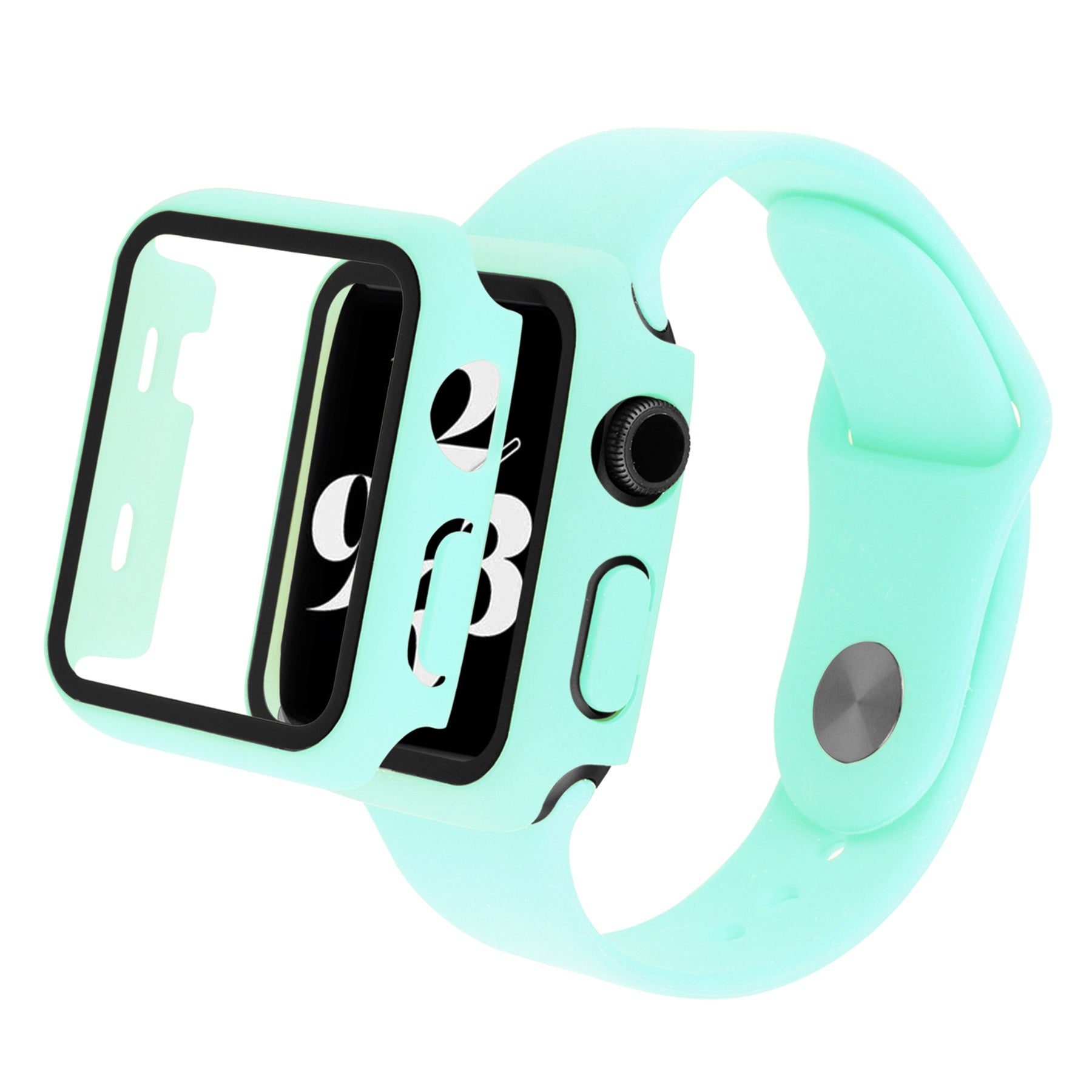 For Apple Watch Series 8 45mm 7 45mm Soft Silicone Replacement Strap + Hard PC Watch Case with Tempered Glass Screen Protector