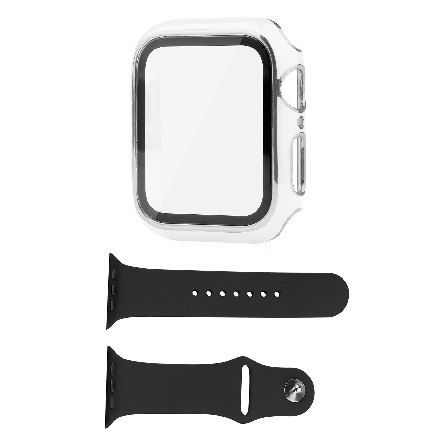 For Apple Watch Ultra 49mm Soft Silicone Band Replacement + Full Cover Hard PC Electroplating Watch Case with Tempered Glass Screen Protector