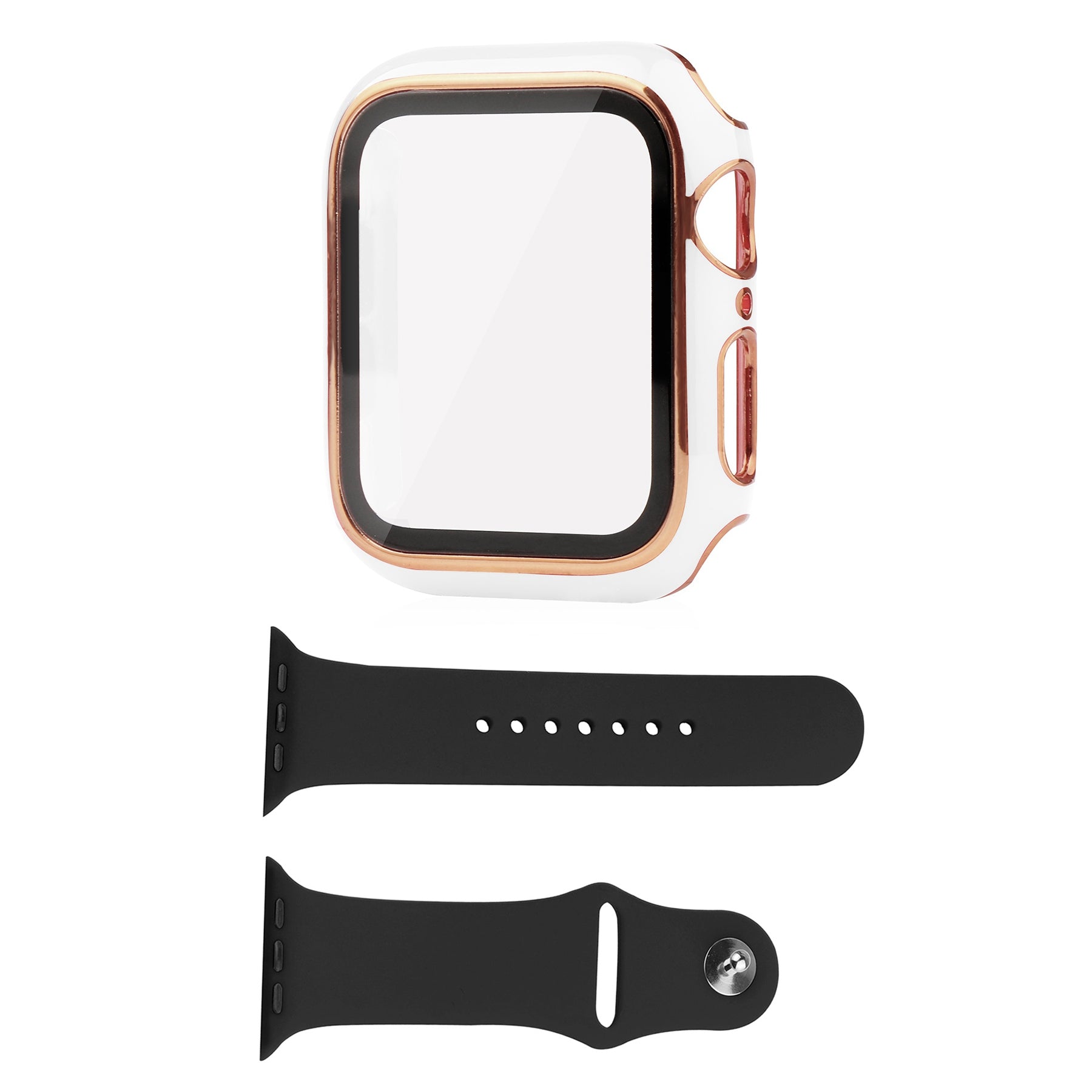 For Apple Watch Ultra 49mm Soft Silicone Band Replacement + Full Cover Hard PC Electroplating Watch Case with Tempered Glass Screen Protector
