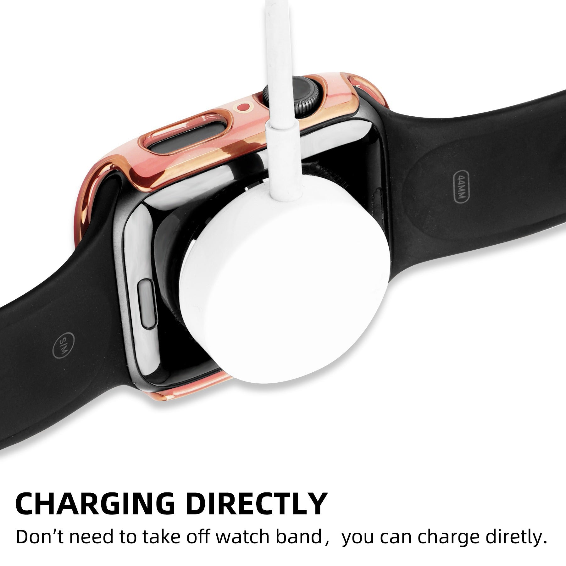 For Apple Watch Ultra 49mm Soft Silicone Band Replacement + Full Cover Hard PC Electroplating Watch Case with Tempered Glass Screen Protector