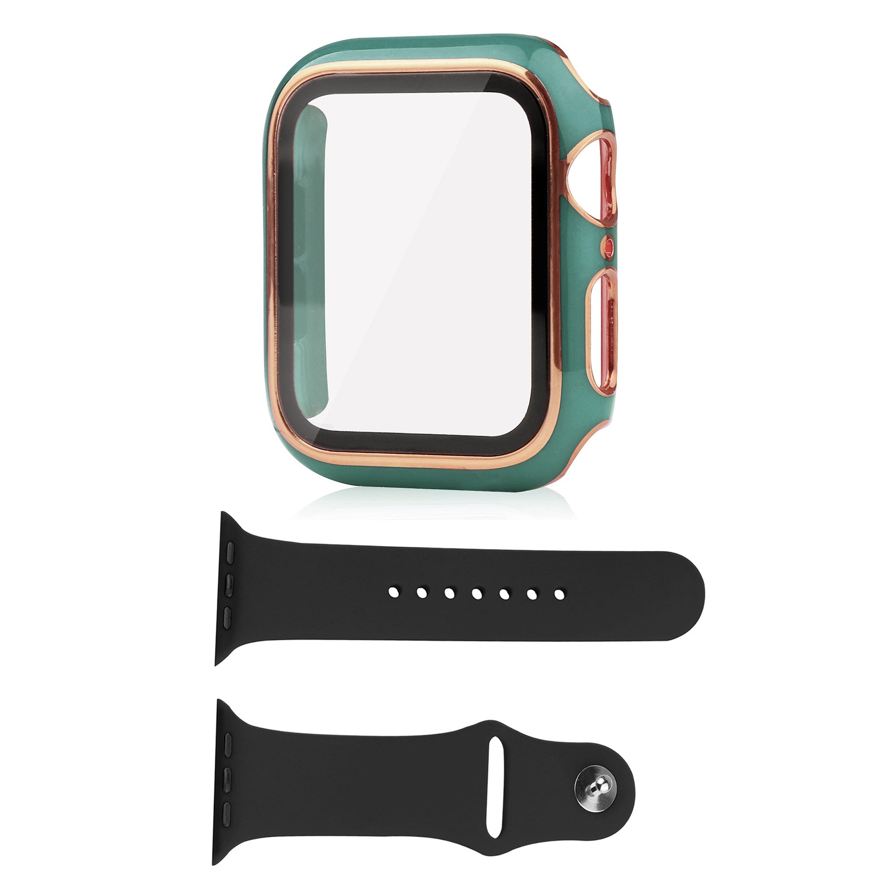 For Apple Watch Ultra 49mm Soft Silicone Band Replacement + Full Cover Hard PC Electroplating Watch Case with Tempered Glass Screen Protector