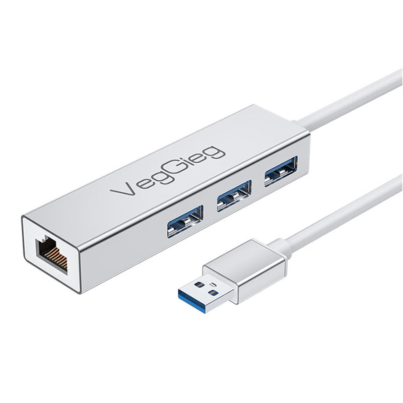 VEGGIEG USB 3.0 1000Mbps Network Card Hub Splitter Alloy RJ45 3 USB Ports Adapter Docking Station