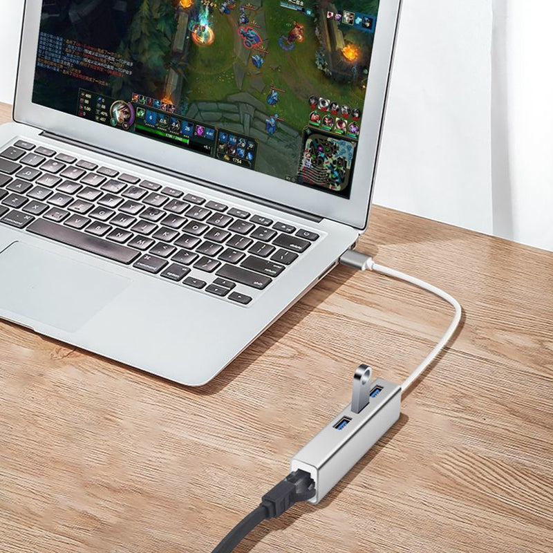 VEGGIEG USB 3.0 1000Mbps Network Card Hub Splitter Alloy RJ45 3 USB Ports Adapter Docking Station