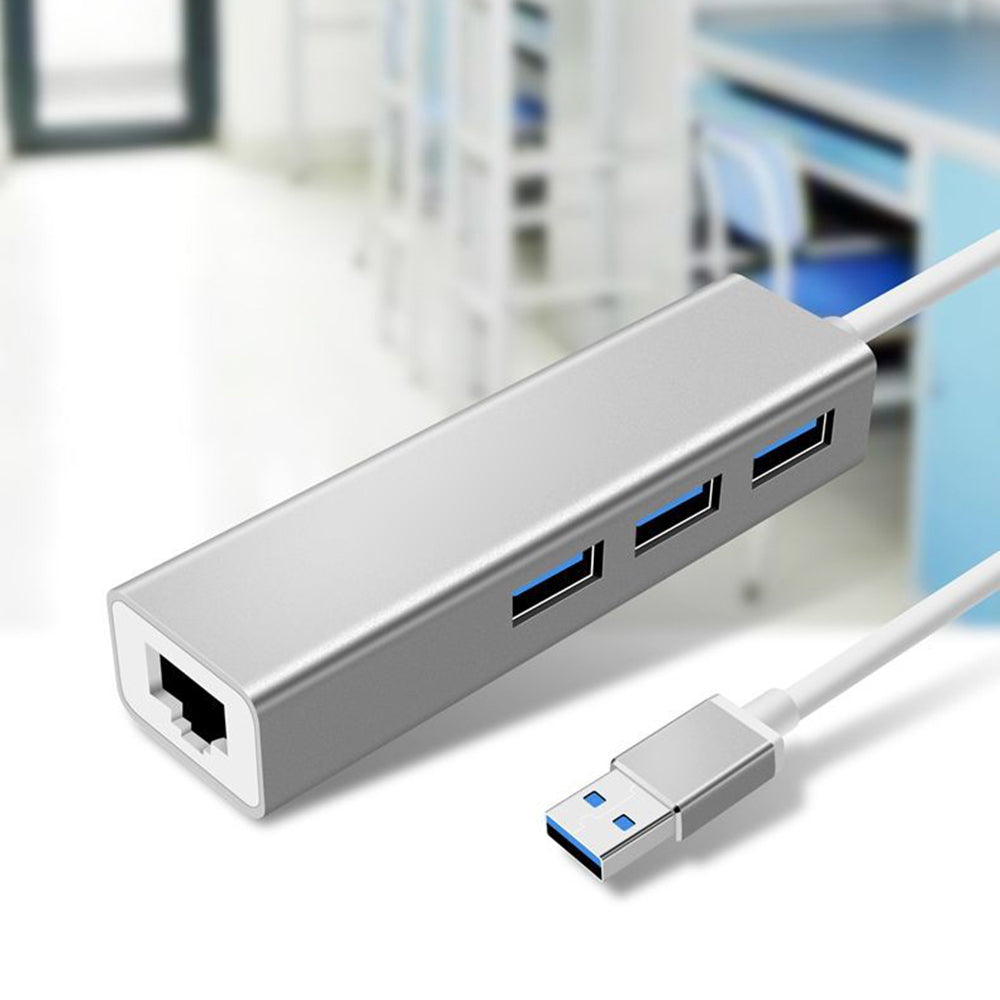 VEGGIEG USB 3.0 1000Mbps Network Card Hub Splitter Alloy RJ45 3 USB Ports Adapter Docking Station