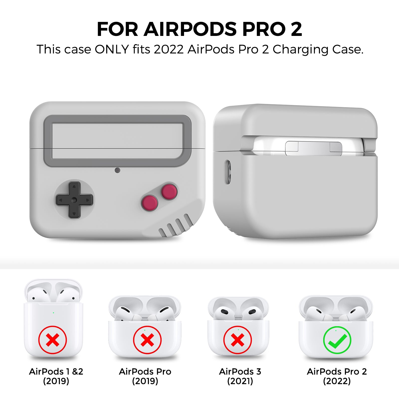 AHASTYLE PT-JY07 Separated Design Silicone Case for AirPods Pro 2 Earphone Charging Bin Anti-Scratch Protective Cover Game Console Shape Sleeve