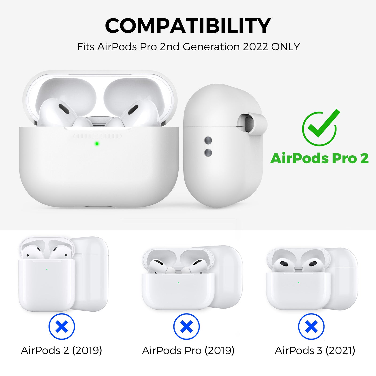 AHASTYLE PT187-G Shockproof Silicone Case for Apple AirPods Pro 2 Earphone Charging Bin Drop Protection Cover with Carrying Loop Strap