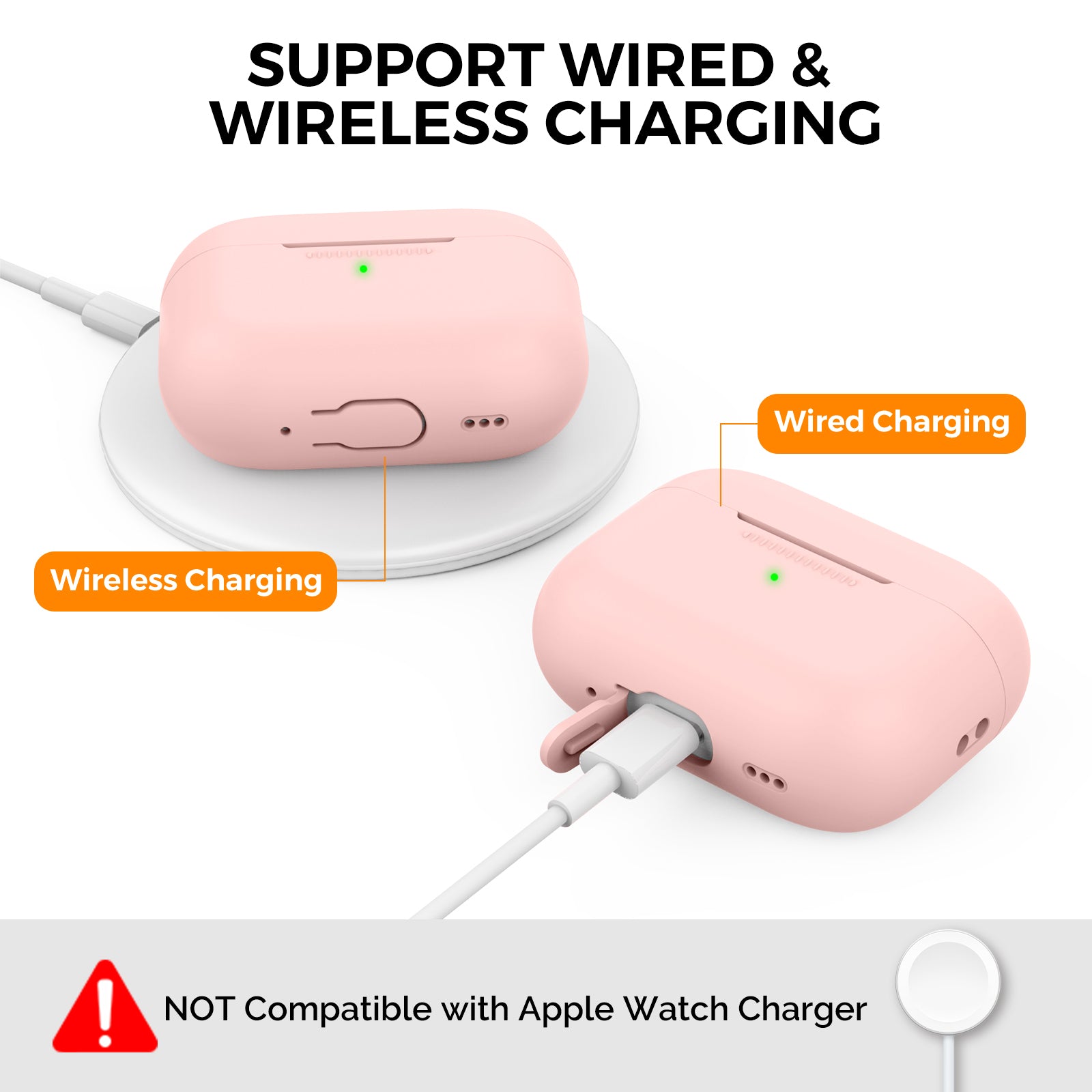 AHASTYLE PT187-G Shockproof Silicone Case for Apple AirPods Pro 2 Earphone Charging Bin Drop Protection Cover with Carrying Loop Strap