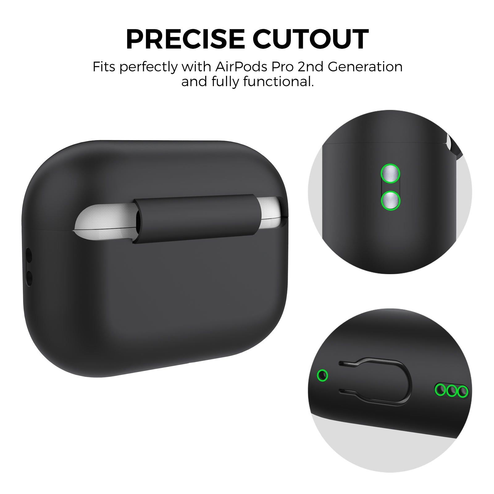 AHASTYLE PT187-G Shockproof Silicone Case for Apple AirPods Pro 2 Earphone Charging Bin Drop Protection Cover with Carrying Loop Strap