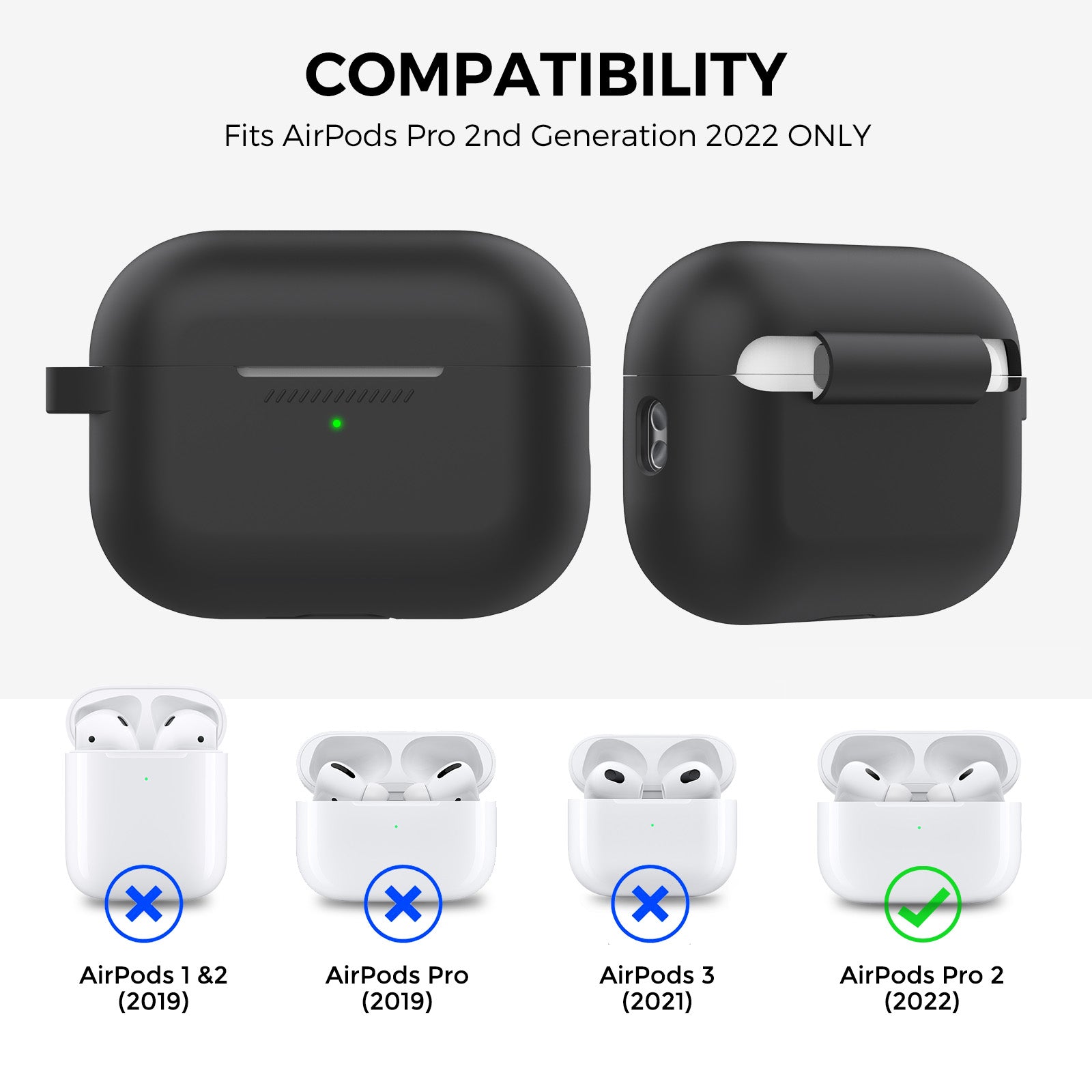 AHASTYLE PT193 For Apple AirPods Pro 2 Earphone Charging Bin Shockproof Silicone Case Impact-resistant Shell Cover with Carabiner