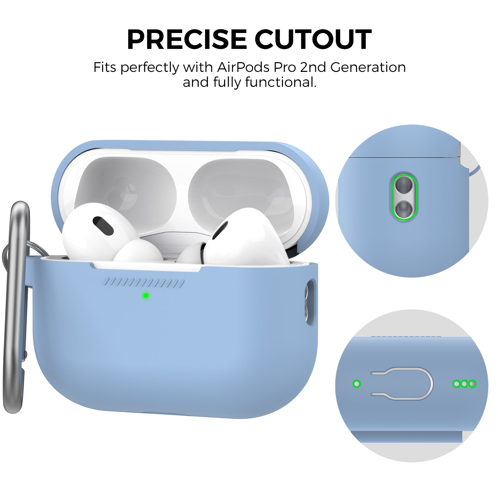 AHASTYLE PT193 For Apple AirPods Pro 2 Earphone Charging Bin Shockproof Silicone Case Impact-resistant Shell Cover with Carabiner