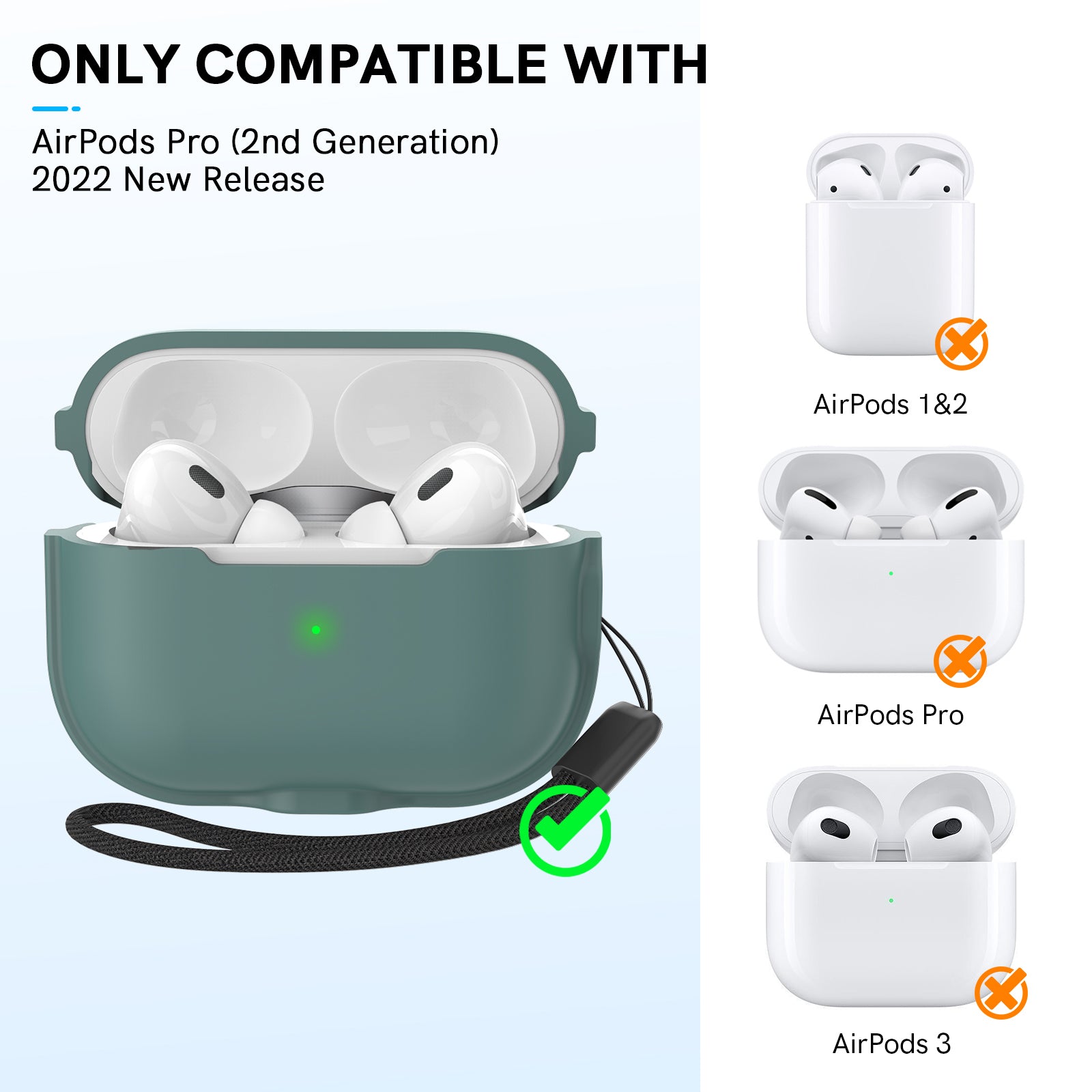 AHASTYLE WE15 Silicone Cover for AirPods Pro 2 Case Magnetic Wireless Charging Headset Protective Case with Strap