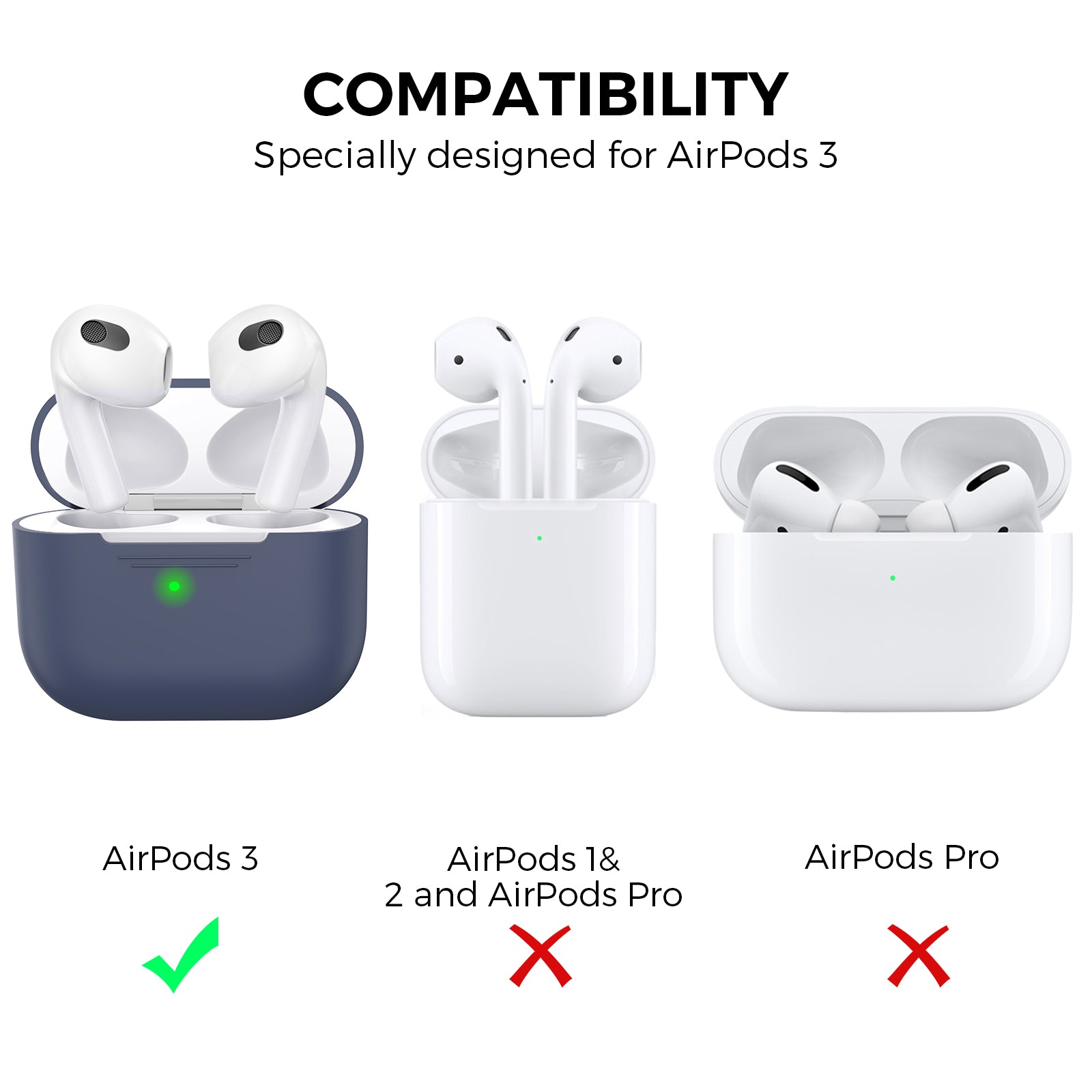 AHASTYLE PT176 For Apple AirPods 3 Silicone Protective Case Bluetooth Earphone Anti-drop Cover with Anti-dust Charging Port Plug