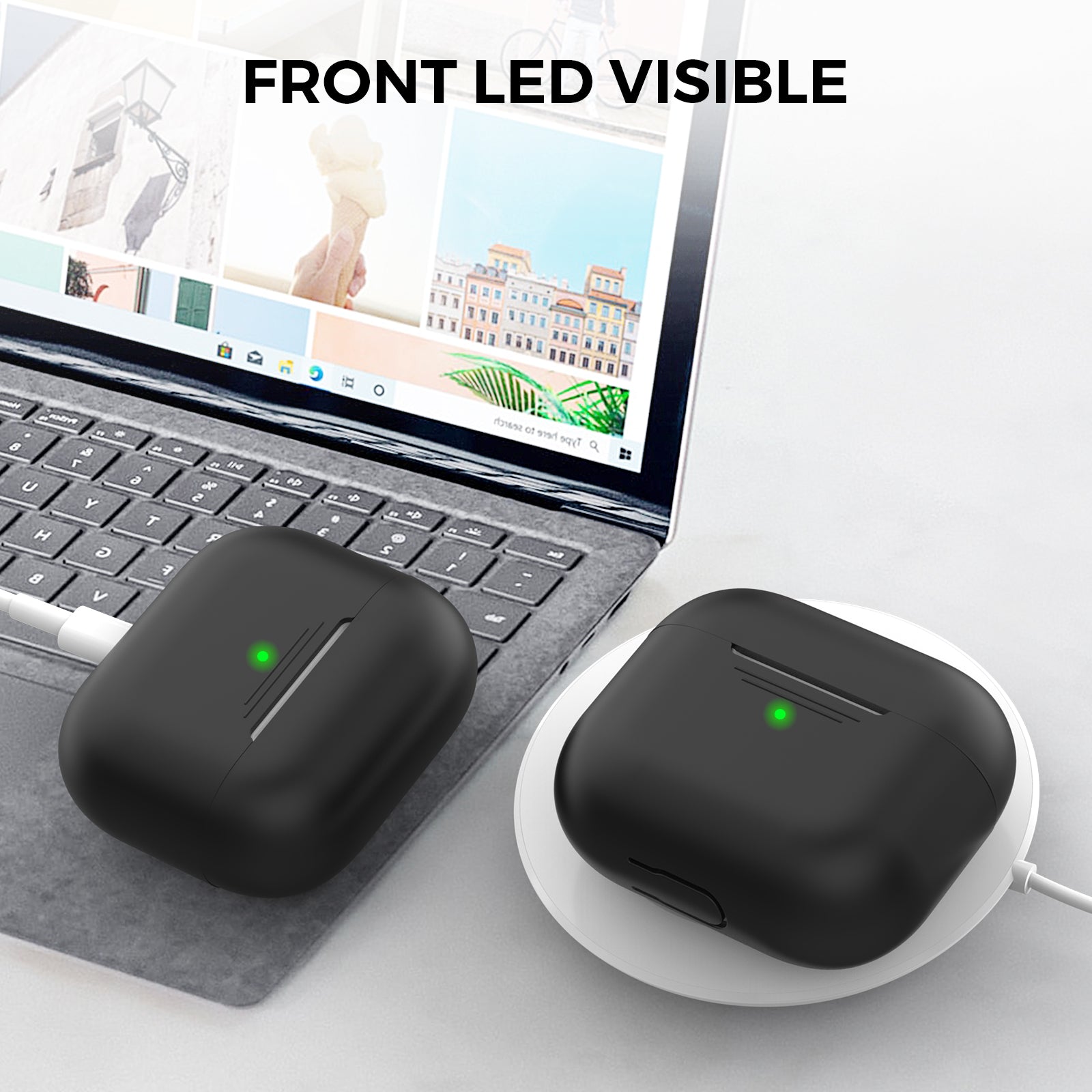 AHASTYLE PT176 For Apple AirPods 3 Silicone Protective Case Bluetooth Earphone Anti-drop Cover with Anti-dust Charging Port Plug