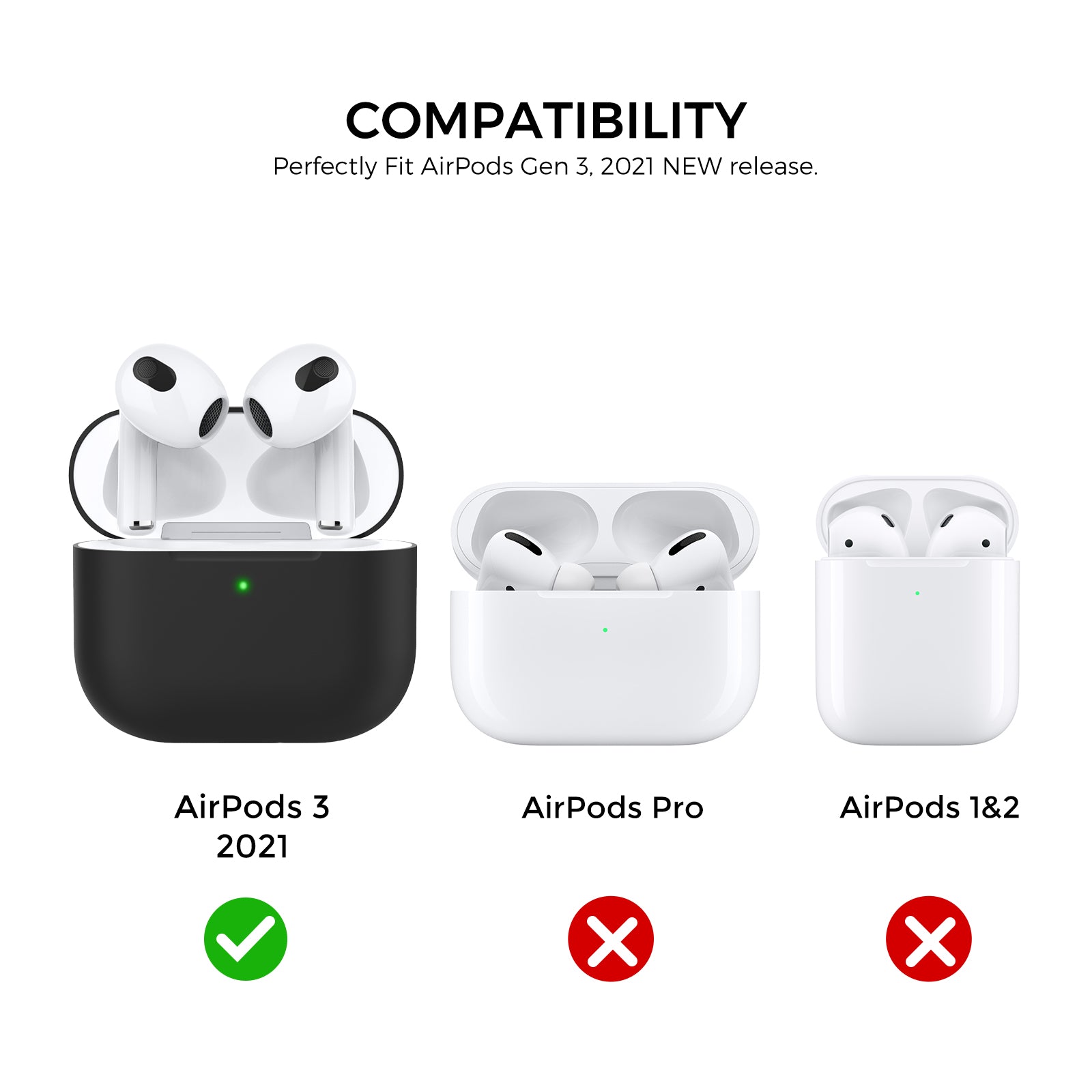 AHASTYLE PT147-2 Silicone Cover for Apple AirPods 3 Case Dual Color TWS Headset Protective Case (2 Caps 1 Body)
