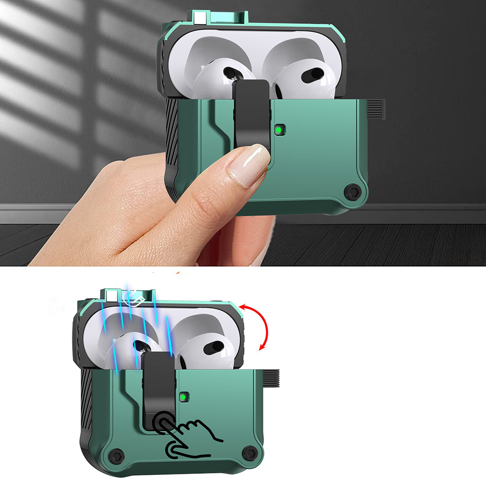 Protective Case for Apple AirPods 3 Case TWS Earbuds TPU PC Cover with Auto Opening Lock and Carabiner