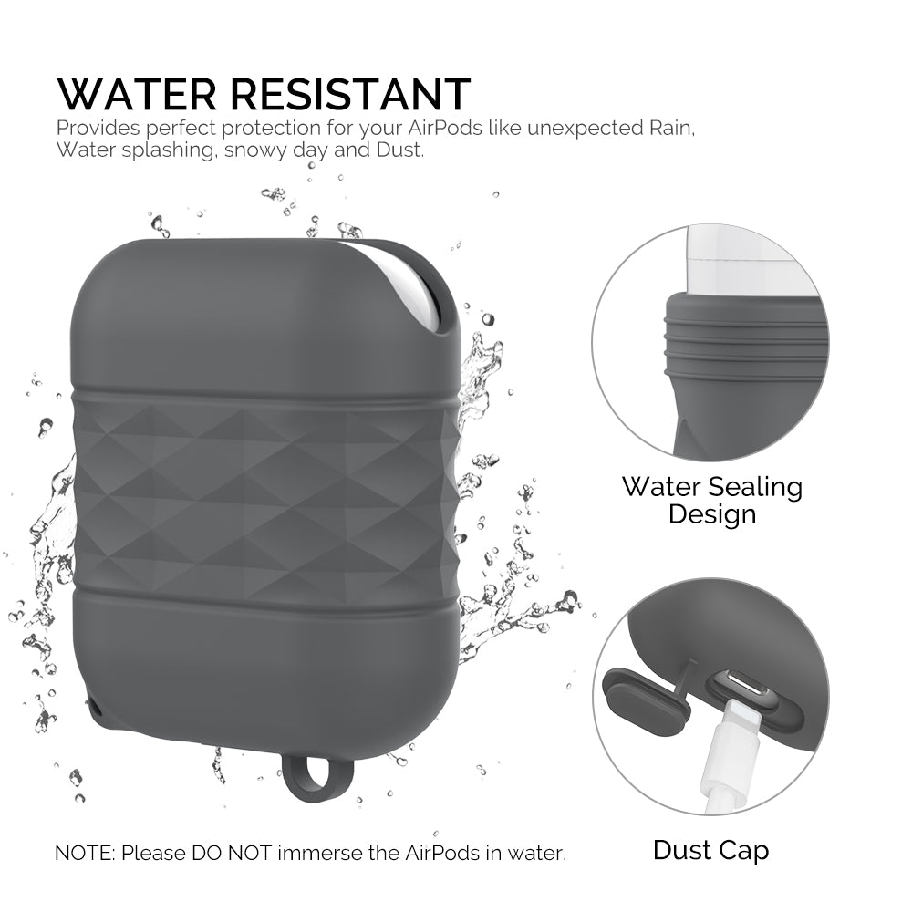 AHASTYLE PT-79 Compatible with Apple AirPods 1st 2nd Generation Charging Case Cover Splashproof Silicone Protective Cover with Carabiner