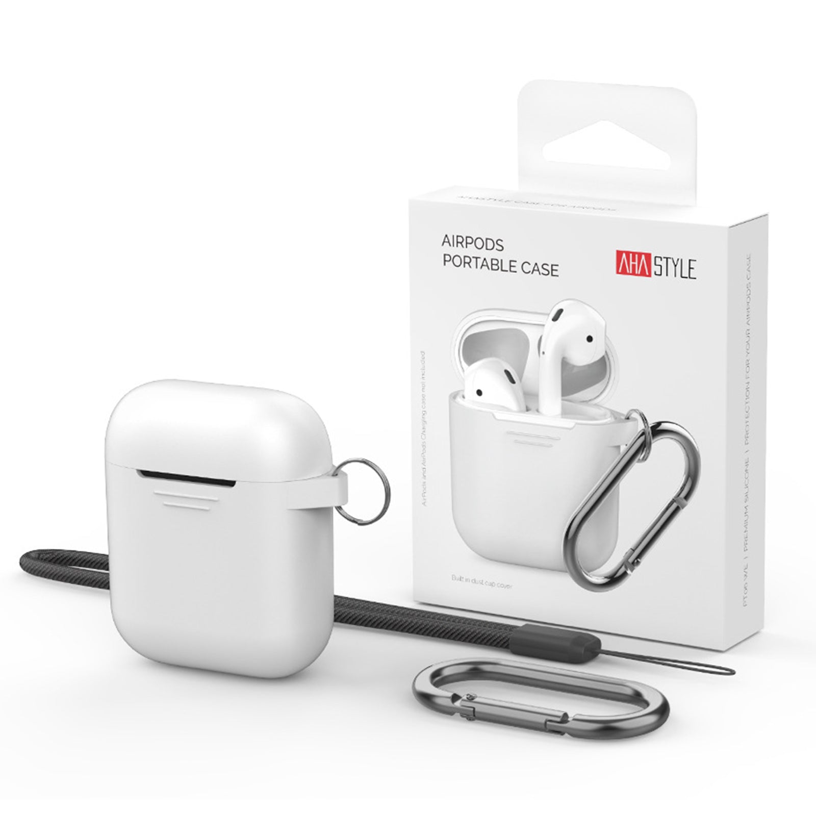 AHASTYLE PT-06-3 For AirPods with Charging Case (2016) (2019) AirPods with Wireless Charging Case (2019) Anti-dust Plug Design Soft Silicone Drop-proof Cover with Hook