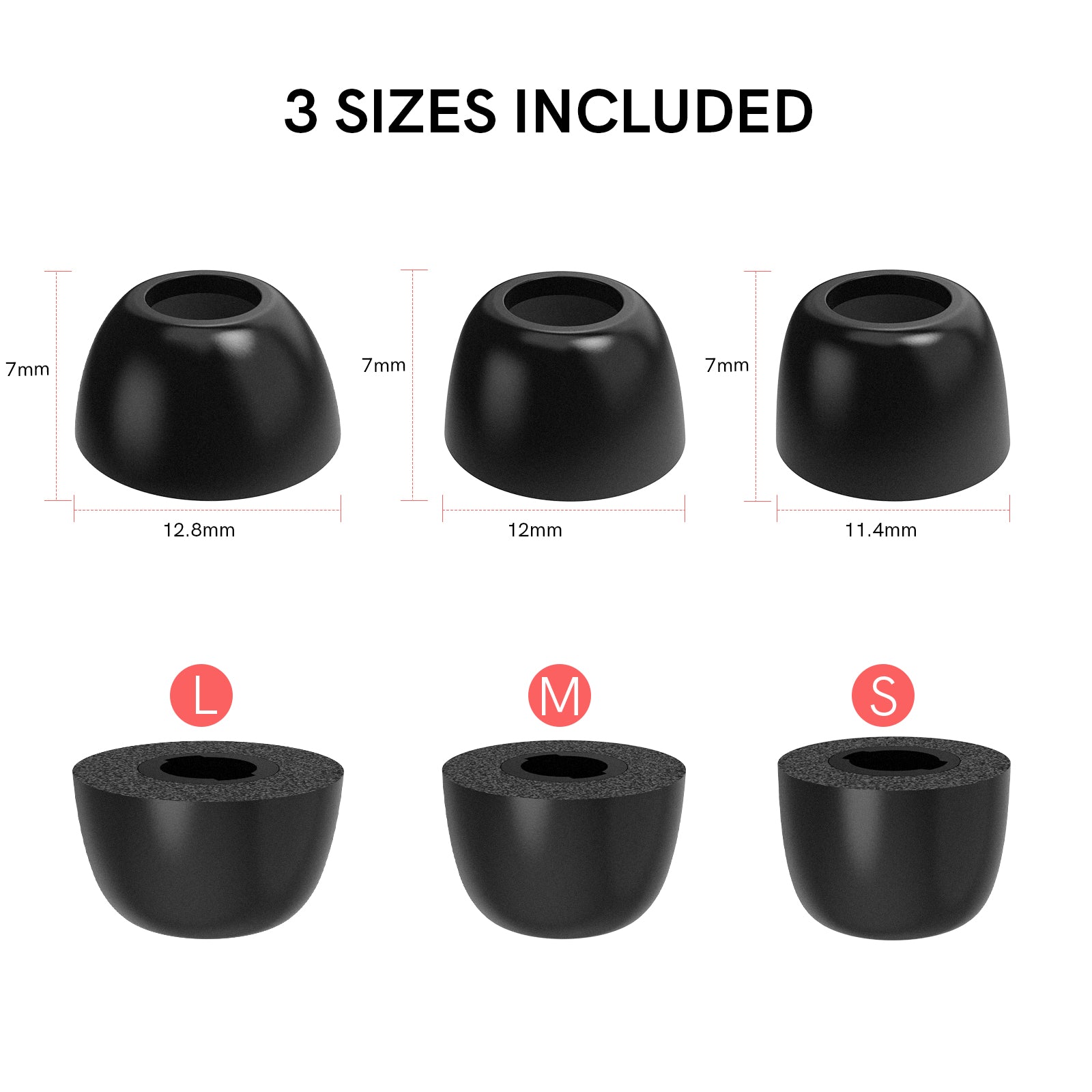 AHASTYLE WG36 3 Pairs S/M/L Size for Samsung Galaxy Buds Pro/Buds2 Pro Earbuds Covers Replacement Memory Foam In-ear Earphone Tips - Black