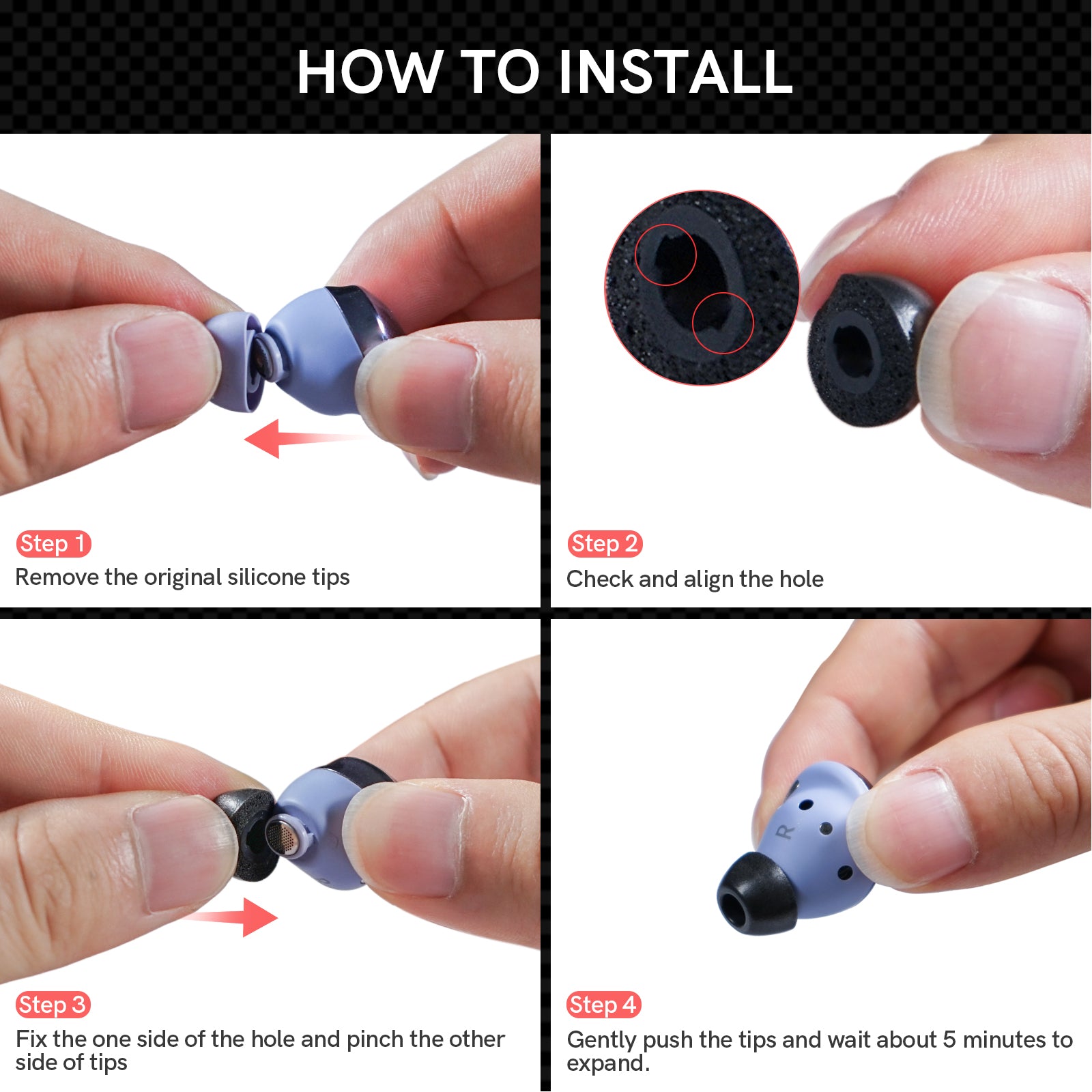 AHASTYLE WG36 3 Pairs S/M/L Size for Samsung Galaxy Buds Pro/Buds2 Pro Earbuds Covers Replacement Memory Foam In-ear Earphone Tips - Black