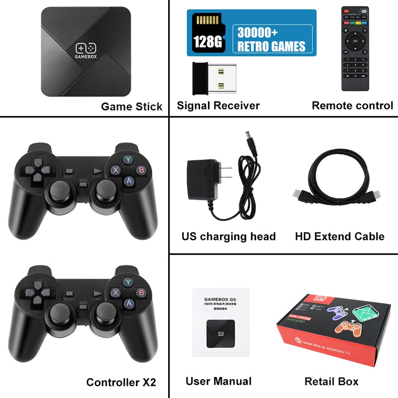 G5 Video Game Console 128G Built-in 30000+ Games 4K HD TV Game Stick with Dual Wireless Controller
