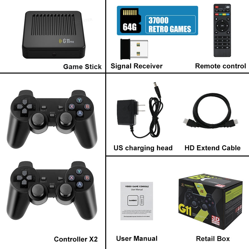 G11 Pro Video Game Stick Dual Wireless Controller 4K HD 64G Wireless Gamepad Console with Built-in 37000 Games