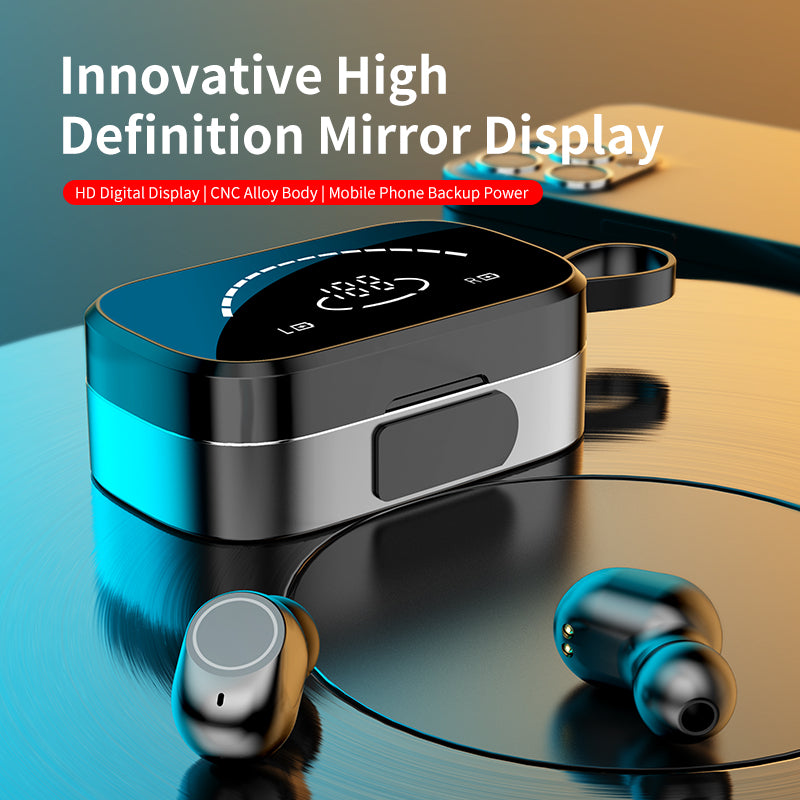 K2 TWS Bluetooth Earphones Wireless Earbuds with HD Mirror Digital Display Charging Case for Android iPhone