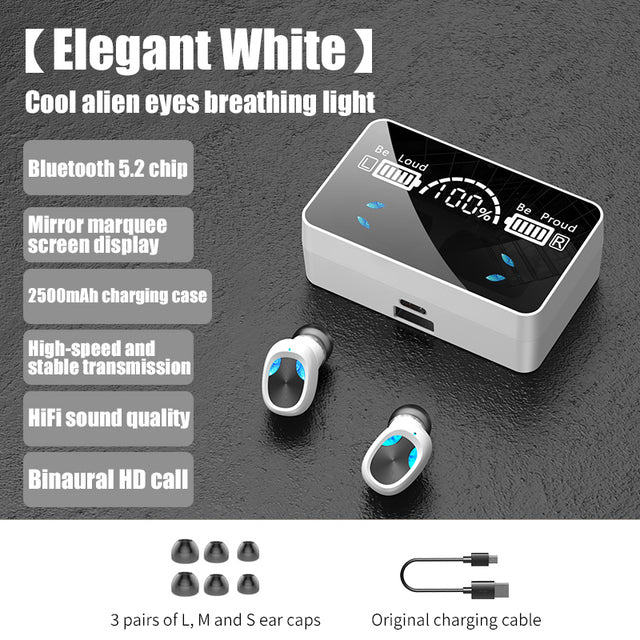 X3 TWS Bluetooth 5.1 Mini Trådløs Touch-øretelefon Vandtæt Sports Stereo Musik Calling Headset med spejloverflade LED Display Opladningsetui