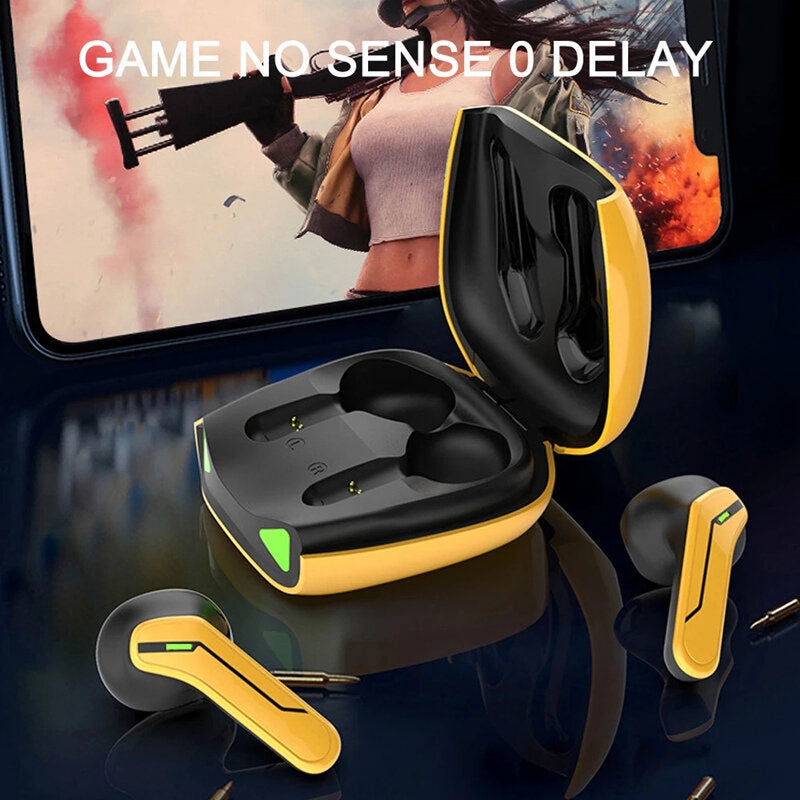 Aircar TWS Bluetooth 5.0 Headphones Dual Drivers Earphones Low Latency Gaming Stereo Earbuds Waterproof Headset with LED Light