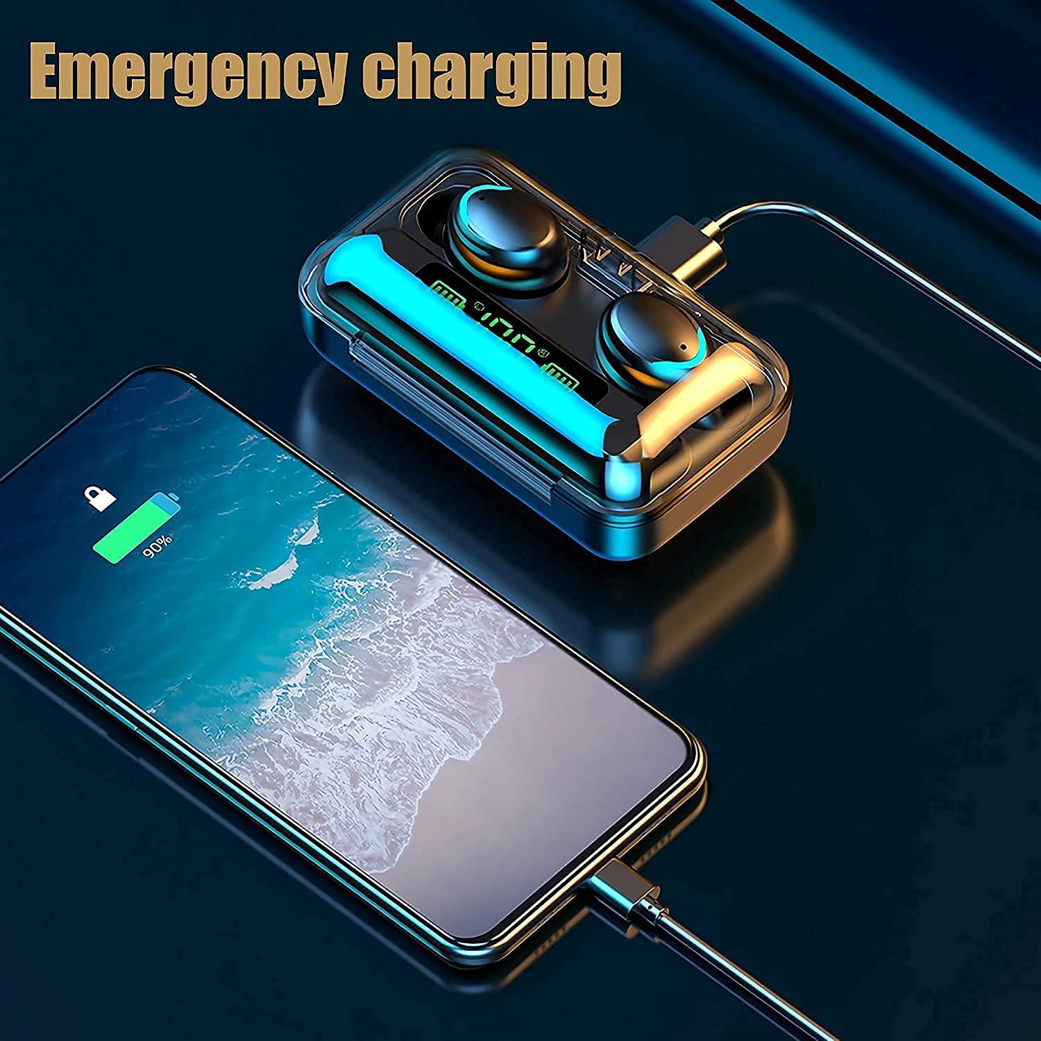 TWS-F95 Wireless Earbuds Bluetooth TWS Headset IPX7 Waterproof Portable Earphones with LED Indicator Digital Display Charging Case