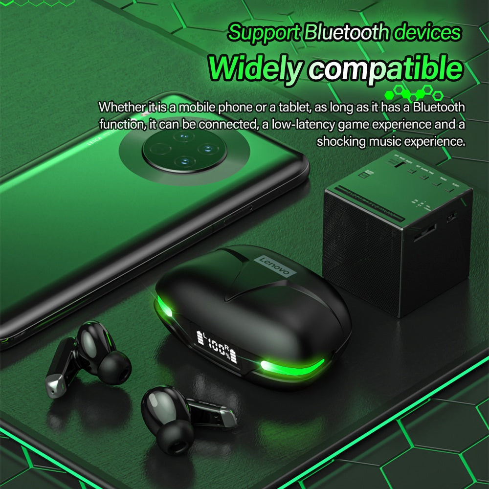 LENOVO GM3 TWS Wireless Earbuds Bluetooth Gaming Headset Low Latency Headphone with Digital Display Stereo Microphone Noise Reduction HiFi Earphone for Mobile Phones Tablets
