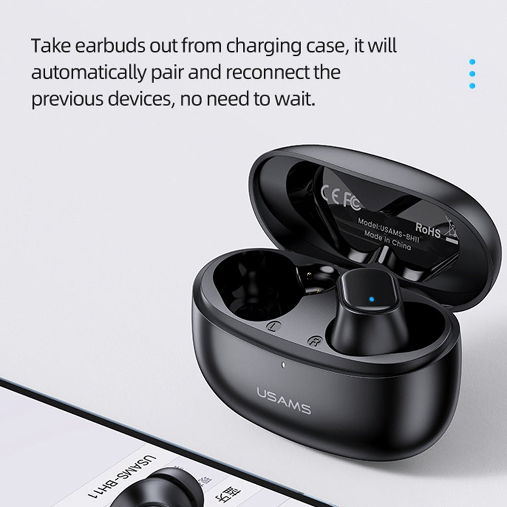 USAMS USAMS-BH11 Earphone TWS Wireless Bluetooth Headset Noise Reduction Low-Latency Gaming Headphone with Charging Case