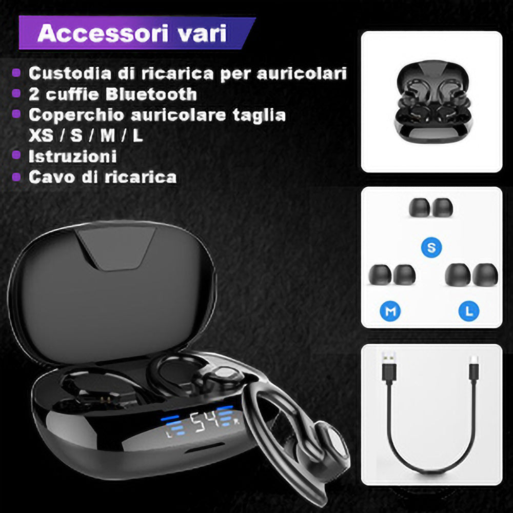 VV2S Wireless Digital Display HiFi Music Calling Ear Hook Headset Bluetooth 5.1 Earphone Power Bank Function