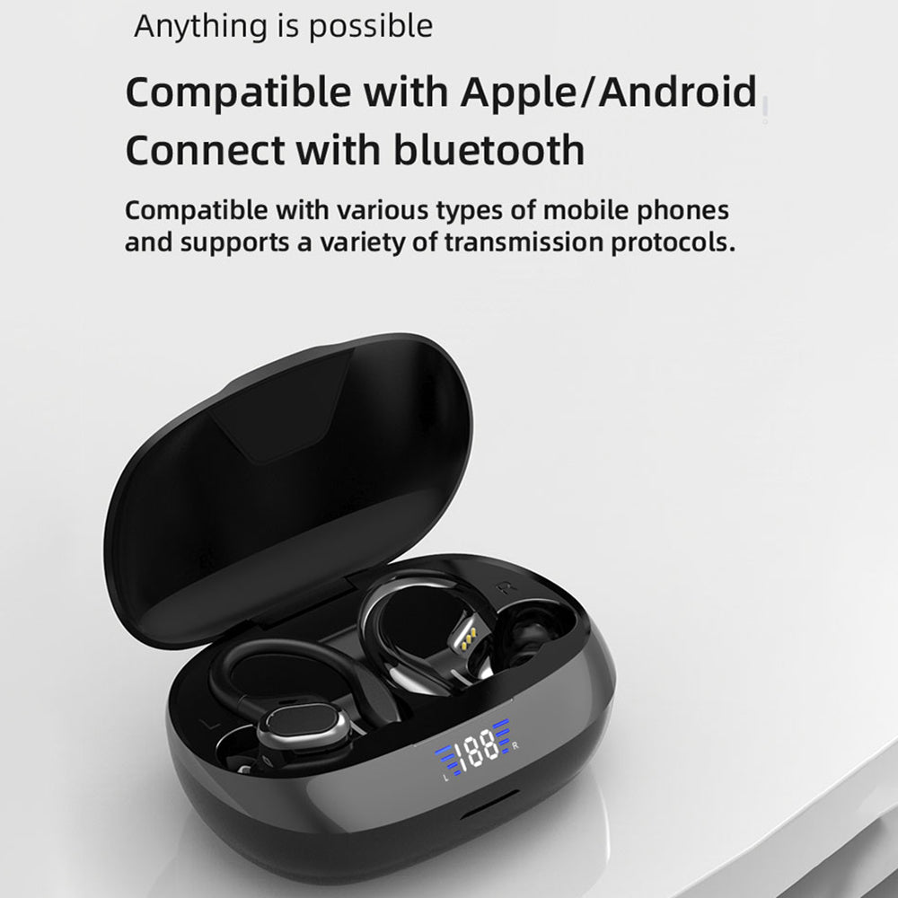 VV2S Wireless Digital Display HiFi Music Calling Ear Hook Headset Bluetooth 5.1 Earphone Power Bank Function