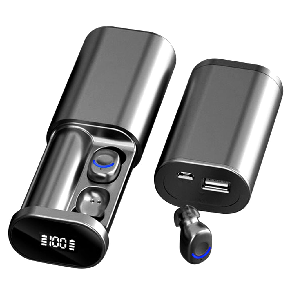 A20 Touch Control Wireless Headset Binaural Bluetooth Earbuds Water Resistant Sports Headphone with LED 3-Digital Display Power Bank Function