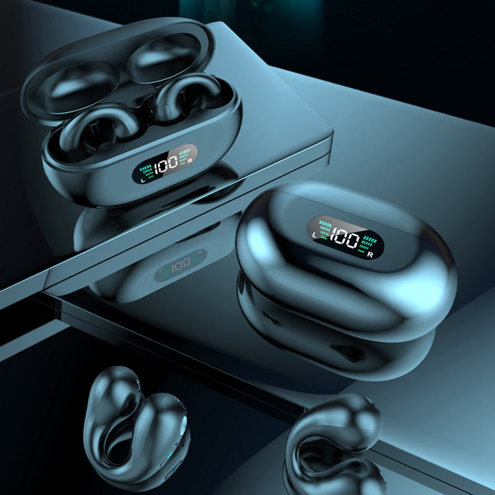 YYK-Q80 Noise Reduction Bluetooth Earbuds TWS Wireless Fitness Headset Ear-Hook Headphones with Digital Display