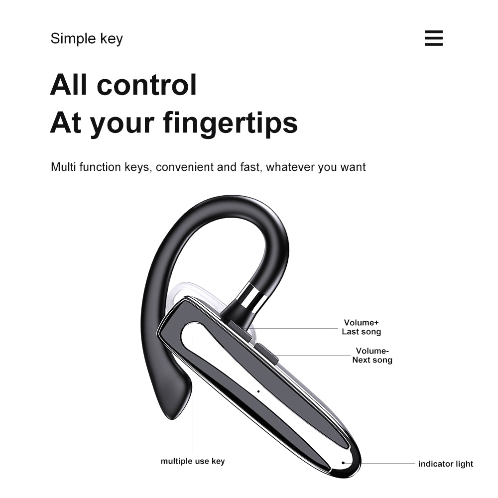 M-W8 Hands-Free Single Ear Headset Bluetooth Wireless Earhook Headphone Earphone with Built-in Noise Canceling Microphone and Charging Case