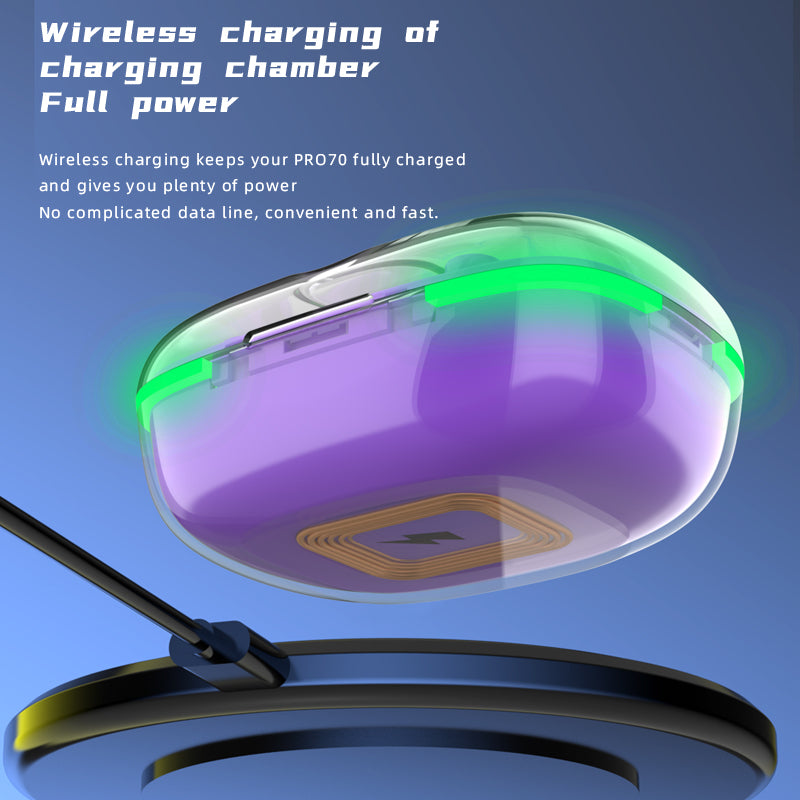 PRO 70 TWS Bluetooth 5.3 Earphone Breathing Light Wireless Earbuds Clear Call Stereo Touch Control Headphones