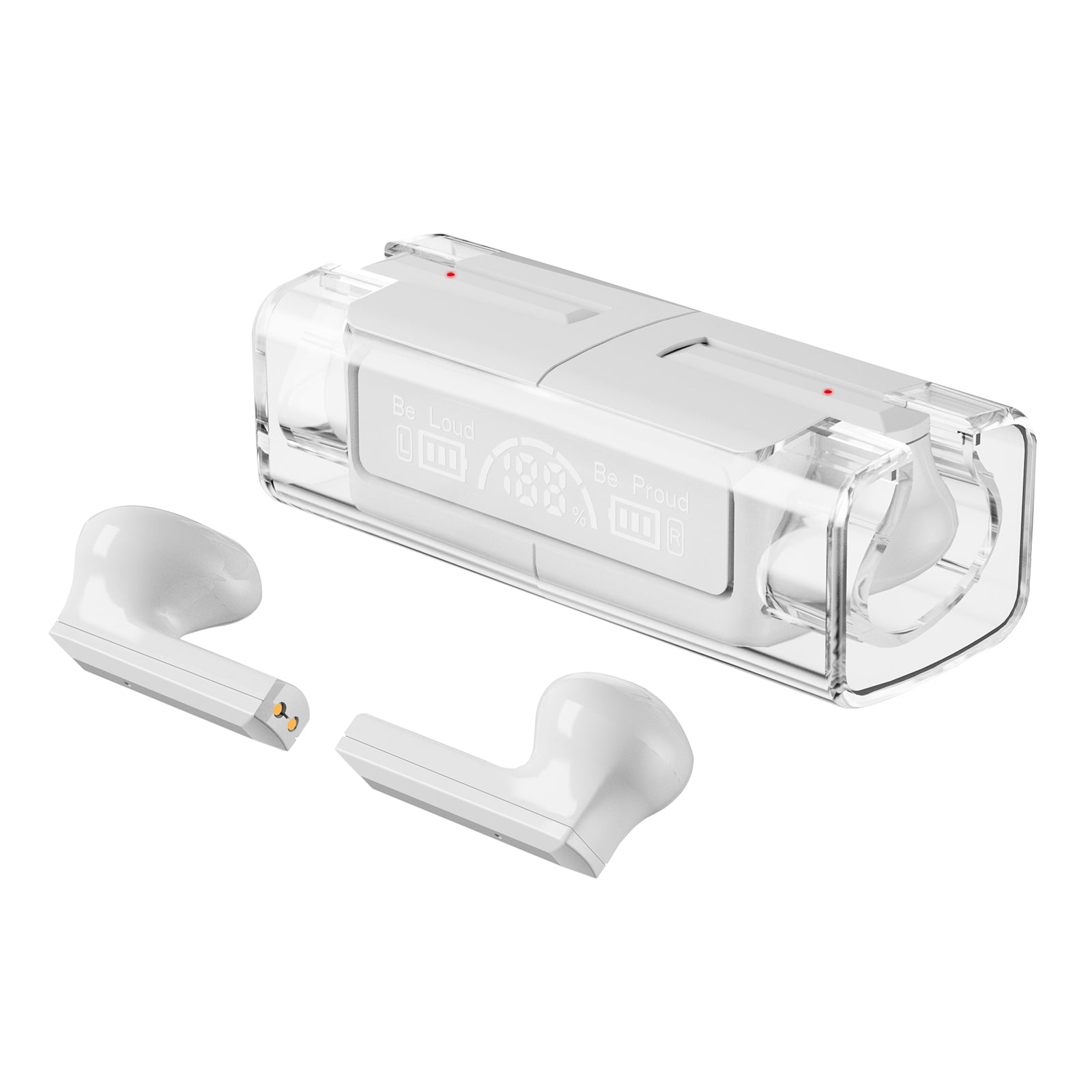Bezdrátová sluchátka LB-83 TWS Bluetooth 5.3 HiFi stereo sluchátka s potlačením hluku s digitálním displejem a průhledným nabíjecím pouzdrem