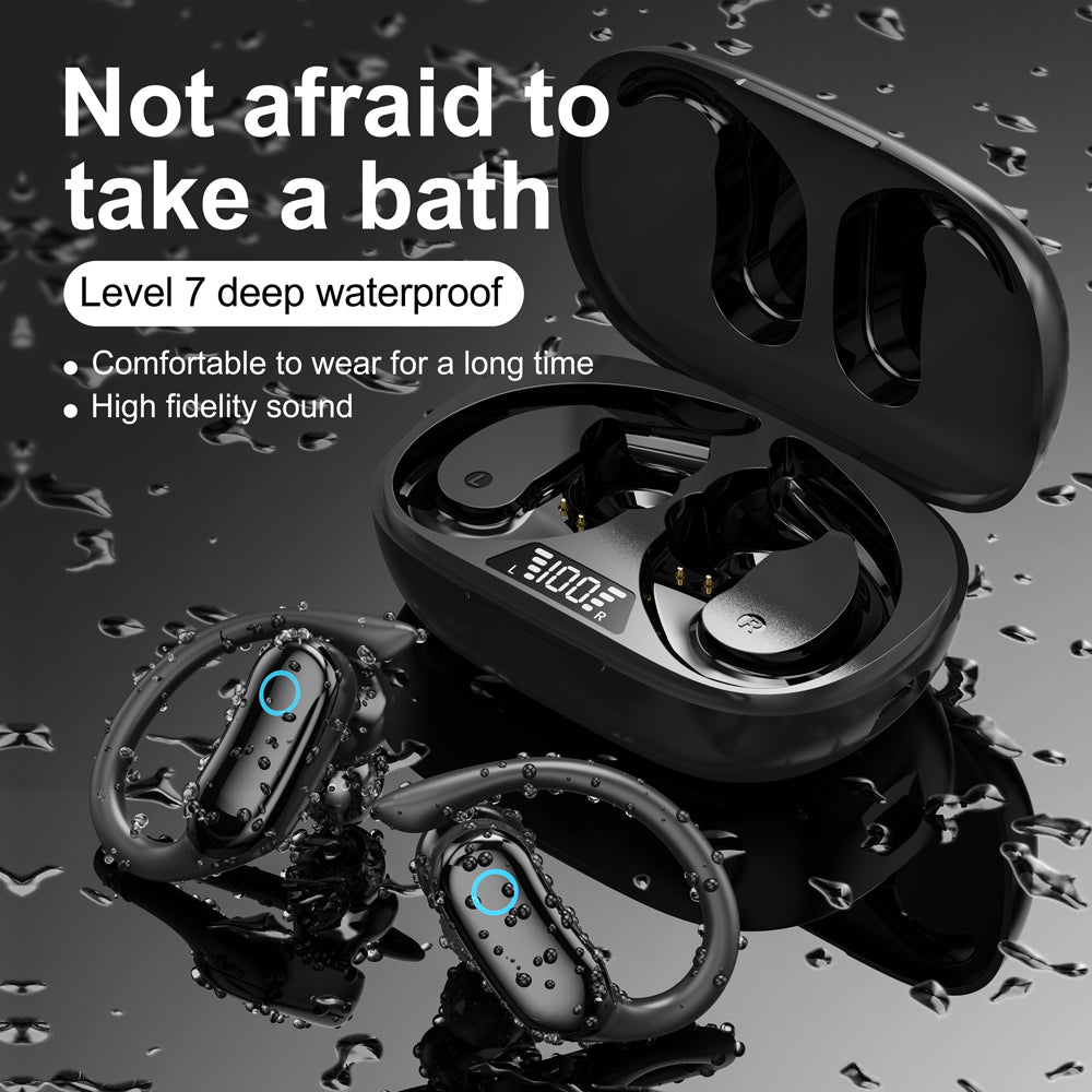 i26 Bluetooth Wireless Ear-Hook Earbud Waterproof Sports Earphone Headphone with Digital Display Charging Case
