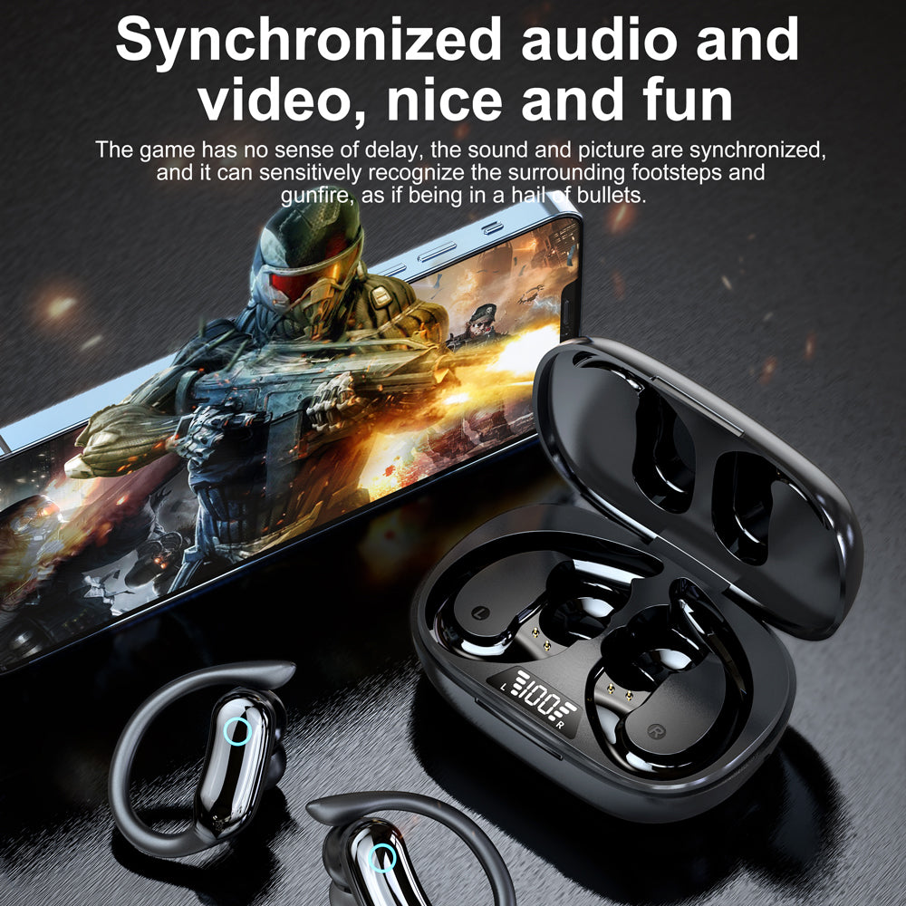 i26 Bluetooth Wireless Ear-Hook Earbud Waterproof Sports Earphone Headphone with Digital Display Charging Case