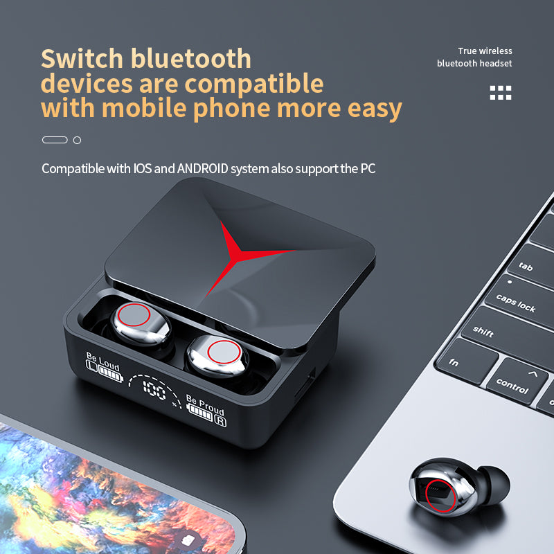 M90 TWS Bluetooth In-ear Earphone Stereo Music Wireless Touch Headset with Digital Display Charging Case